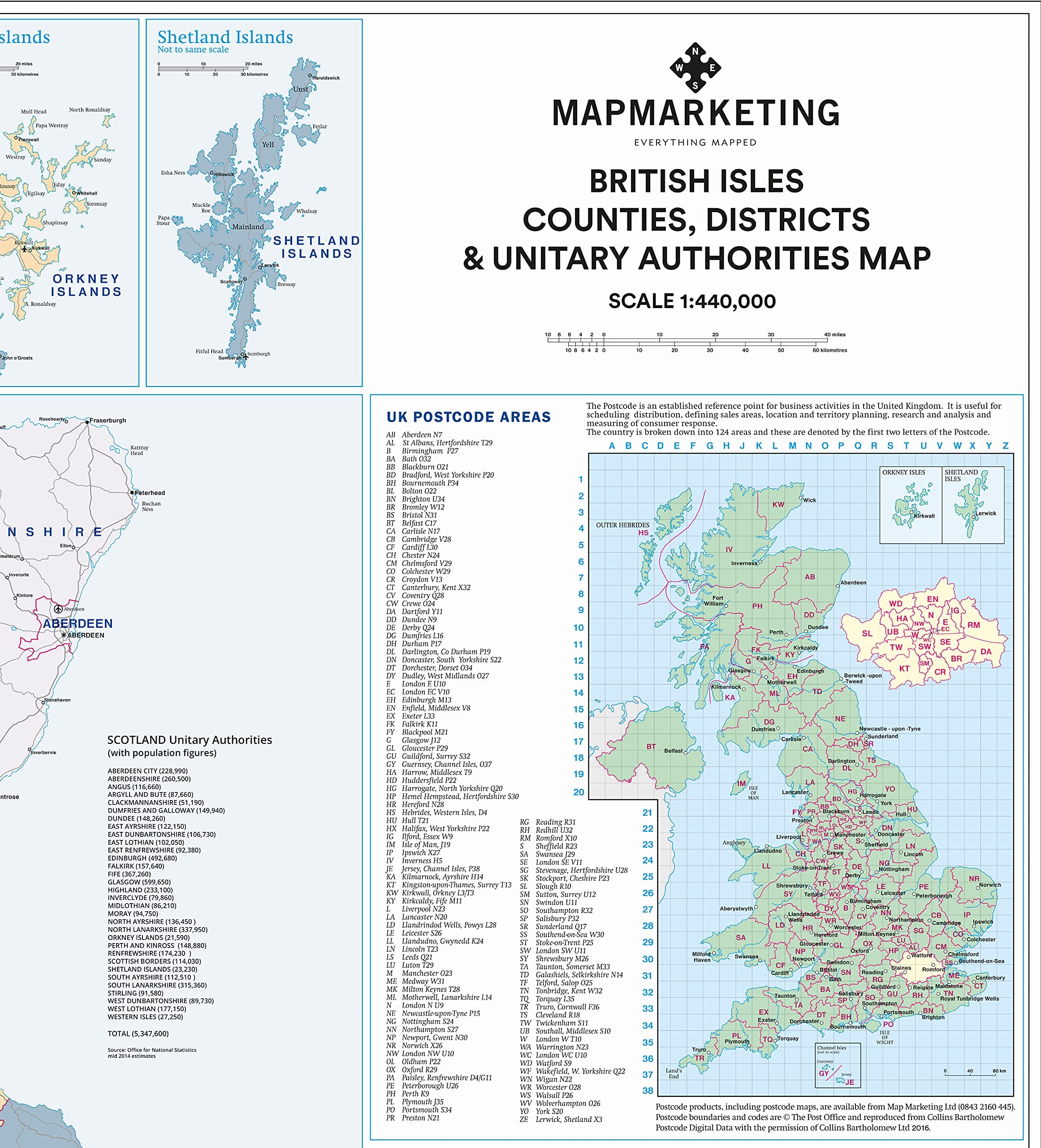 UK Wall Map - Laminated Large Detailed Map of England, Scotland, Wales & Northern Ireland with Counties, Districts & Unitary Authorities | Includes Road Networks, Postcode Areas, London Boroughs & Population Data | Perfect for Home Decor, Classroom Education & Office Planning