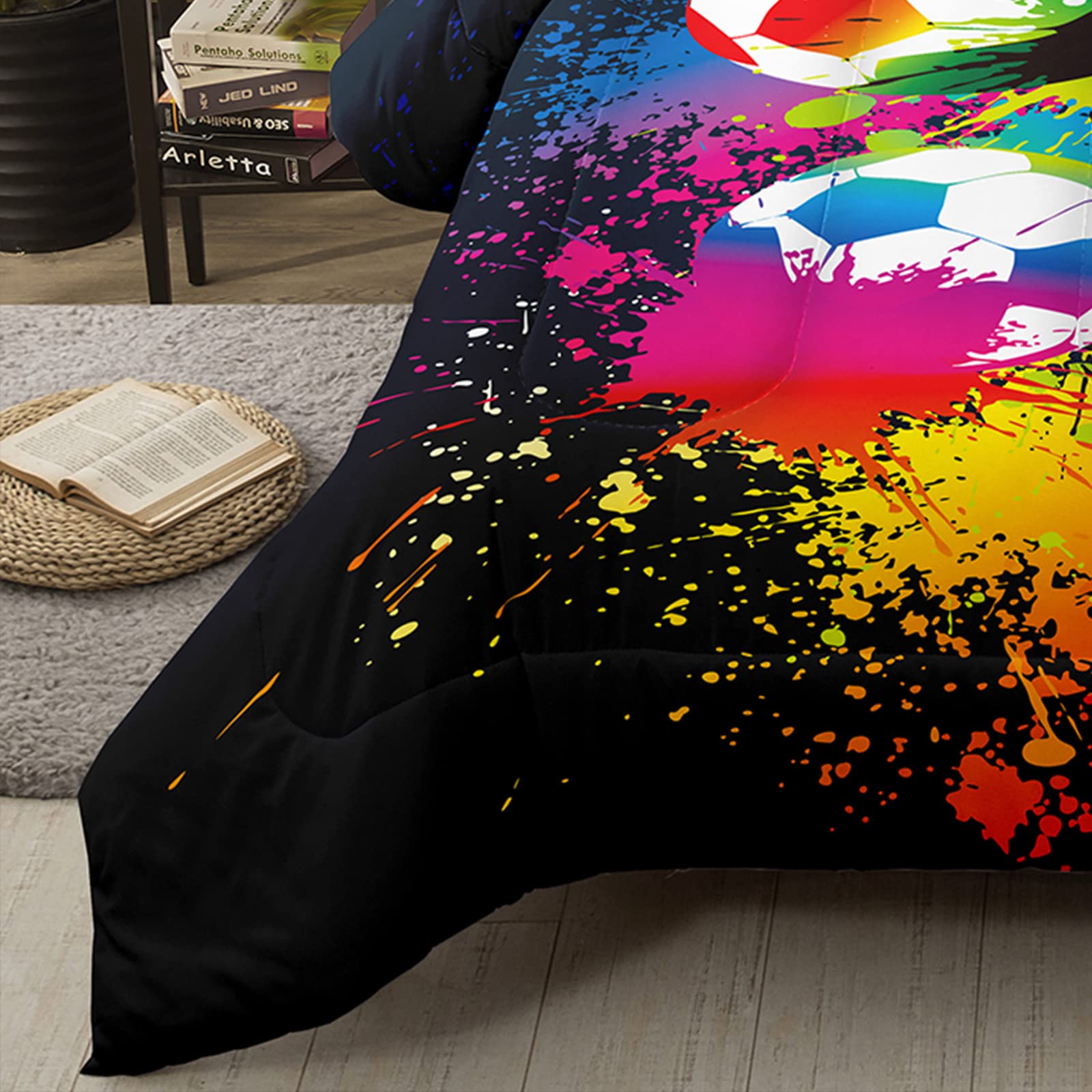 Boys Soccer Comforter Set King - Sports Bedding for Teens & Kids with Pillowcases - Perfect for Bedrooms & Dorms