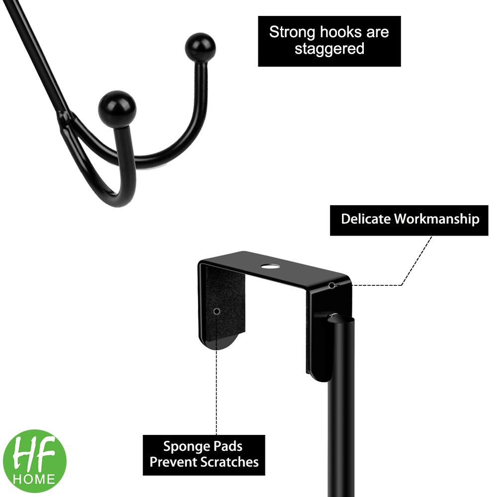 HFHOME 2-Pack Over The Door Double Hanger Hooks - Heavy Duty Metal Coat Hooks for Hanging Jackets, Hats, Robes & Towels - Space Saving Closet Organizer (Black) - Perfect for Bedroom, Bathroom & Entryway Storage