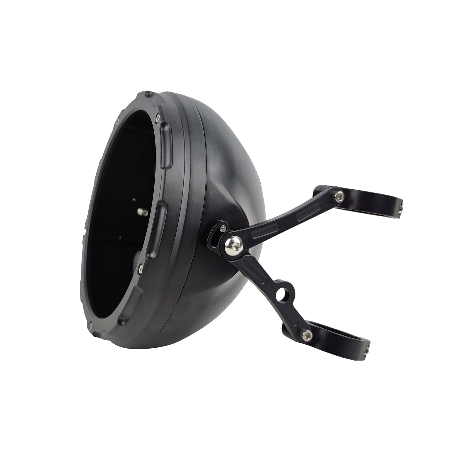 7 Inch CNC Motorcycle Headlight Housing Bucket with Side Mount Bracket - 51-54MM Fork Tube Holder Clamps for Harley, Cruiser & Chopper Bikes - Durable Aluminum Alloy Headlight Bucket for Night Riding & Custom Builds