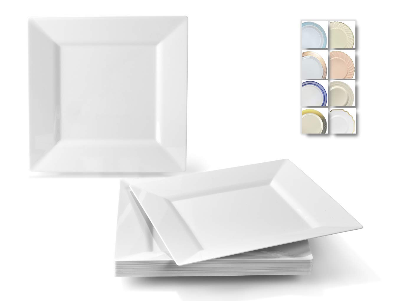 OCCASIONS 40-Pack Heavyweight Disposable Plastic Plates - 9.5 Inch Square White Dinner Plates for Wedding, Party, Catering & Events | Elegant Disposable Tableware for Formal Dinners, Buffets & Special Occasions