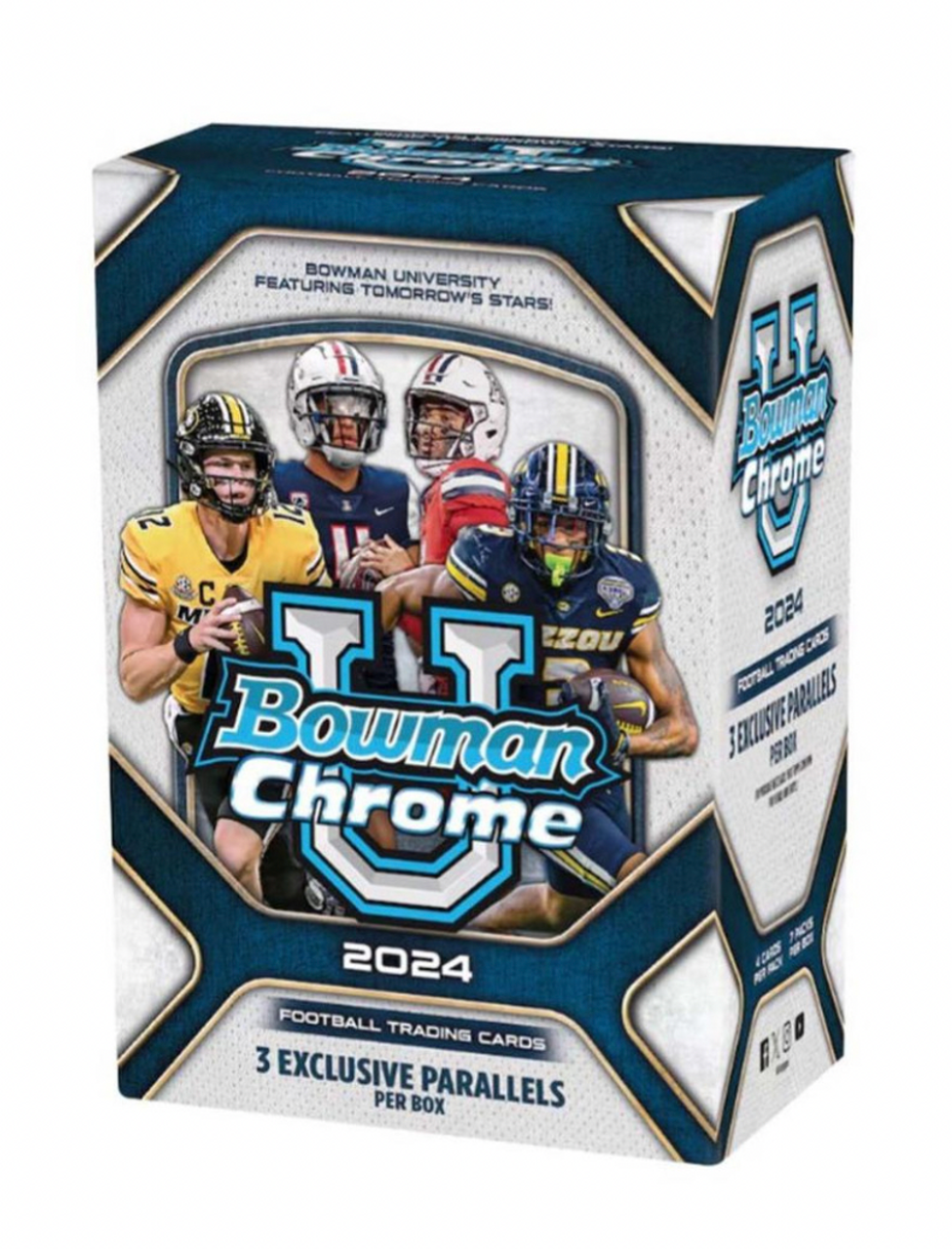 2024 Bowman Chrome University Football Blaster Box - Collectible Trading Cards for NCAA Fans - Perfect for Sports Memorabilia Collectors and Fantasy Football Enthusiasts