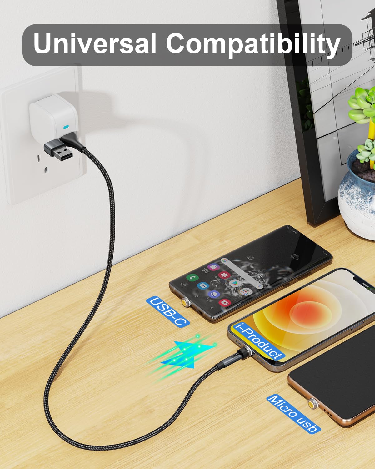 NETDOT Magnetic Charging Cable 6-in-1 Gen12 (3.3ft/1 Pack Black) - 18W Fast Charging USB-C & Micro-USB Magnetic Phone Charger - Compatible with iPhone, Samsung, Android Devices - Perfect for Home, Office & Travel Charging