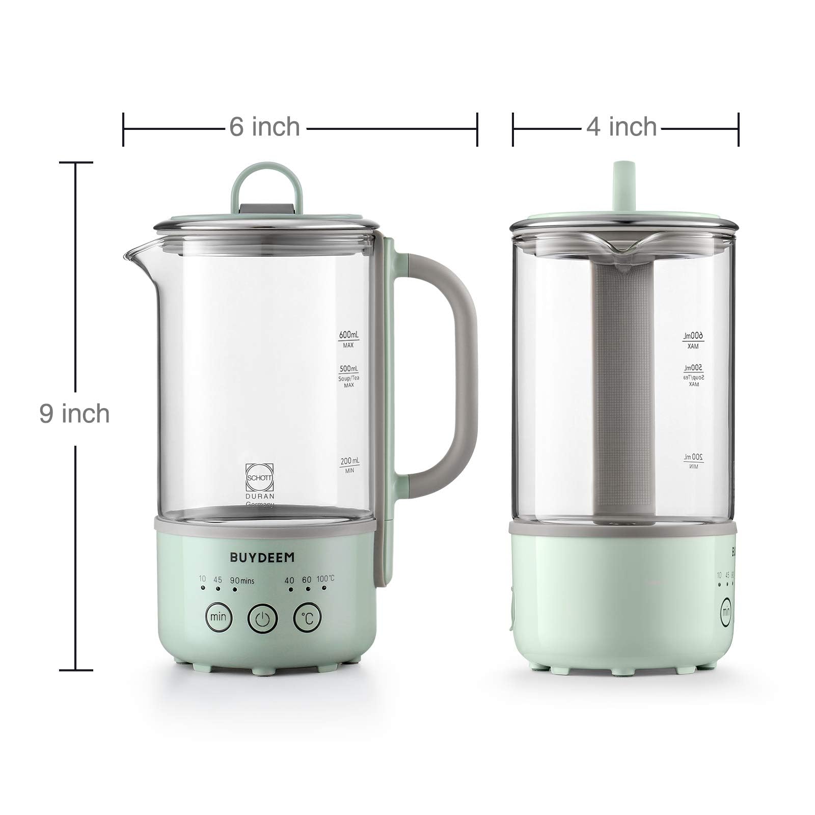 BUYDEEM K313 Portable Electric Kettle - 0.6L Mini Travel Kettle with DURAN® Heat-Resistant Glass & 18/10 Stainless Steel - Perfect for Tea, Coffee & Healthy Beverages - Ideal for Office, Dorm, Camping & Travel Use