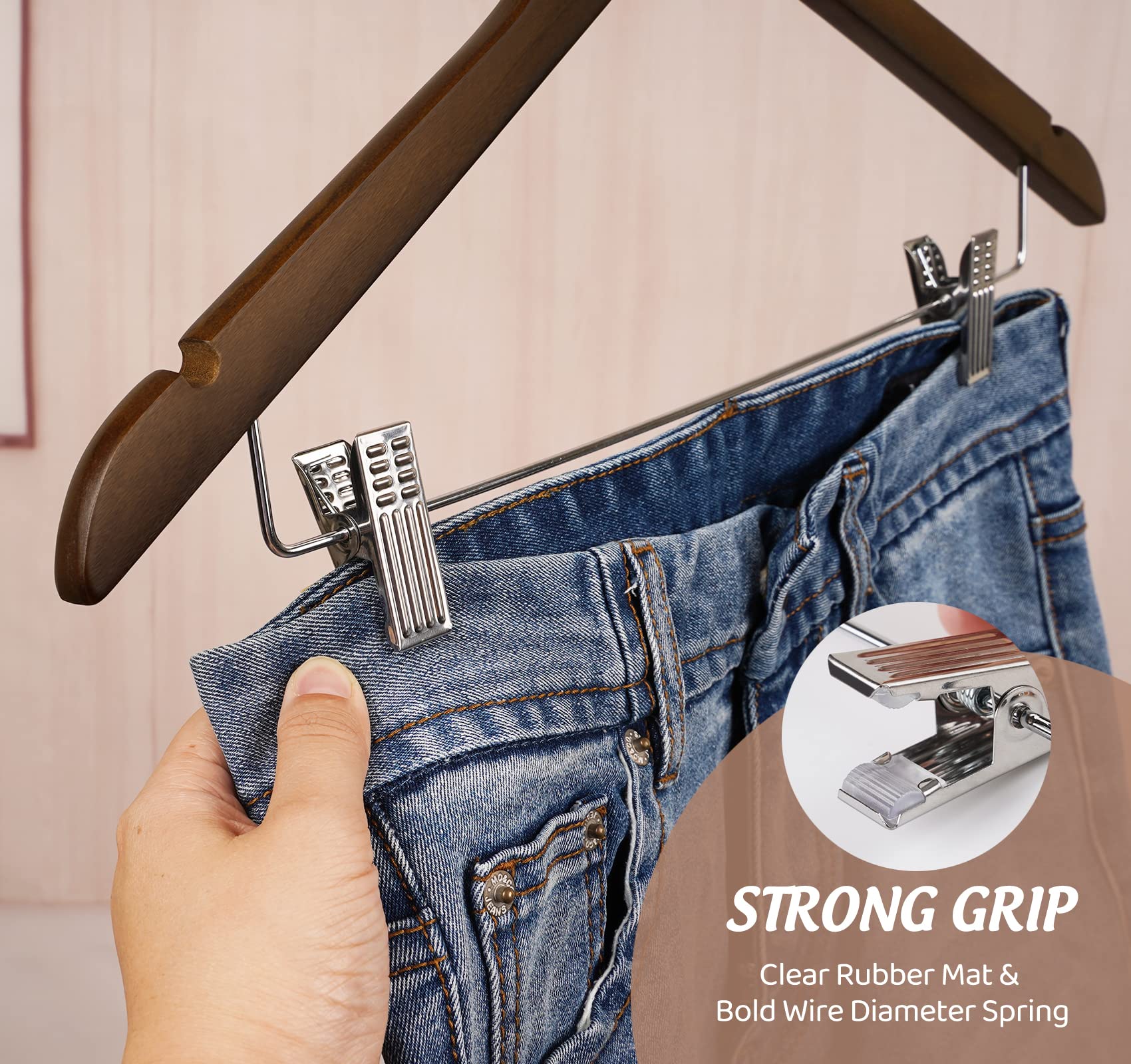 Premium 16-Pack Wooden Clothes Hangers with Metal Clips - Walnut Wood Skirt & Pants Hangers for Suits, Dresses, Jackets & Heavy Coats - Ideal for Closet Organization & Formal Wear Storage