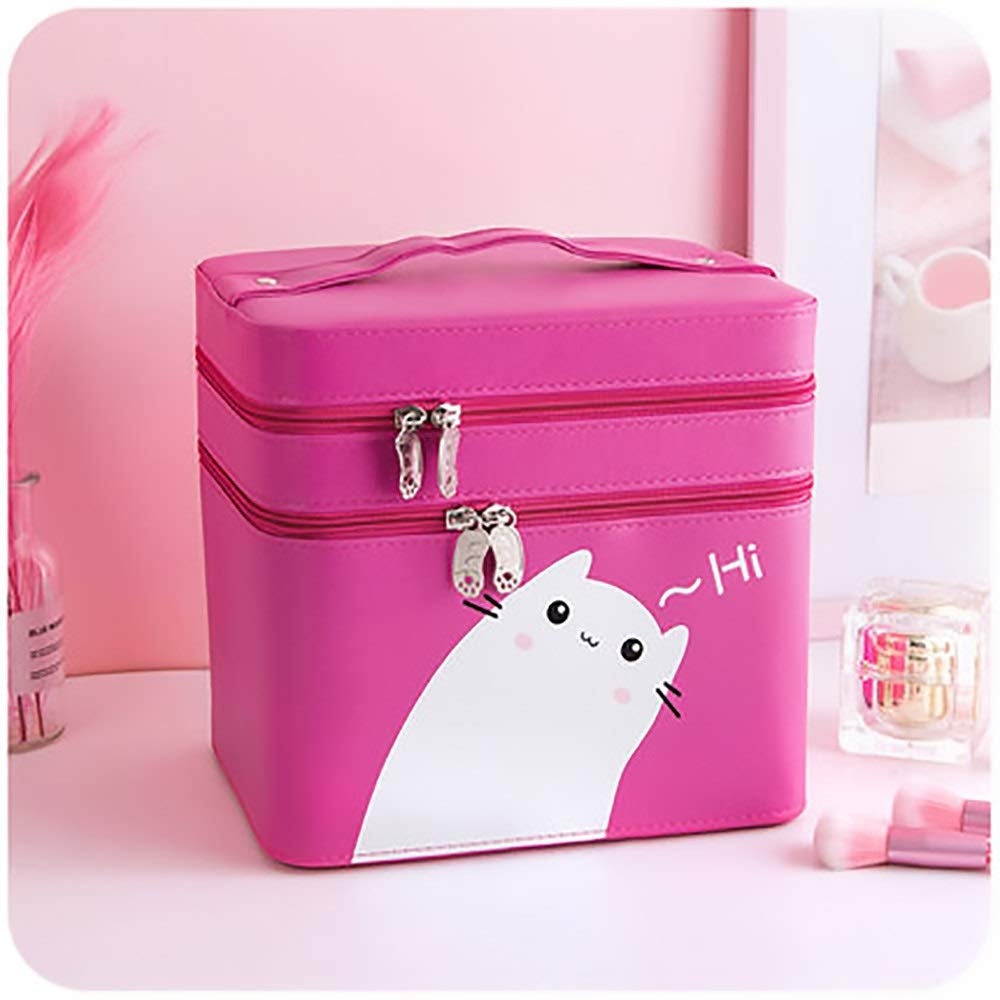 QTT Double-Layer Large Capacity Cosmetic Bag - Portable Makeup Organizer for Women | Cute Travel Jewelry Storage Box | Perfect for Travel, Home & Office Use (Red)