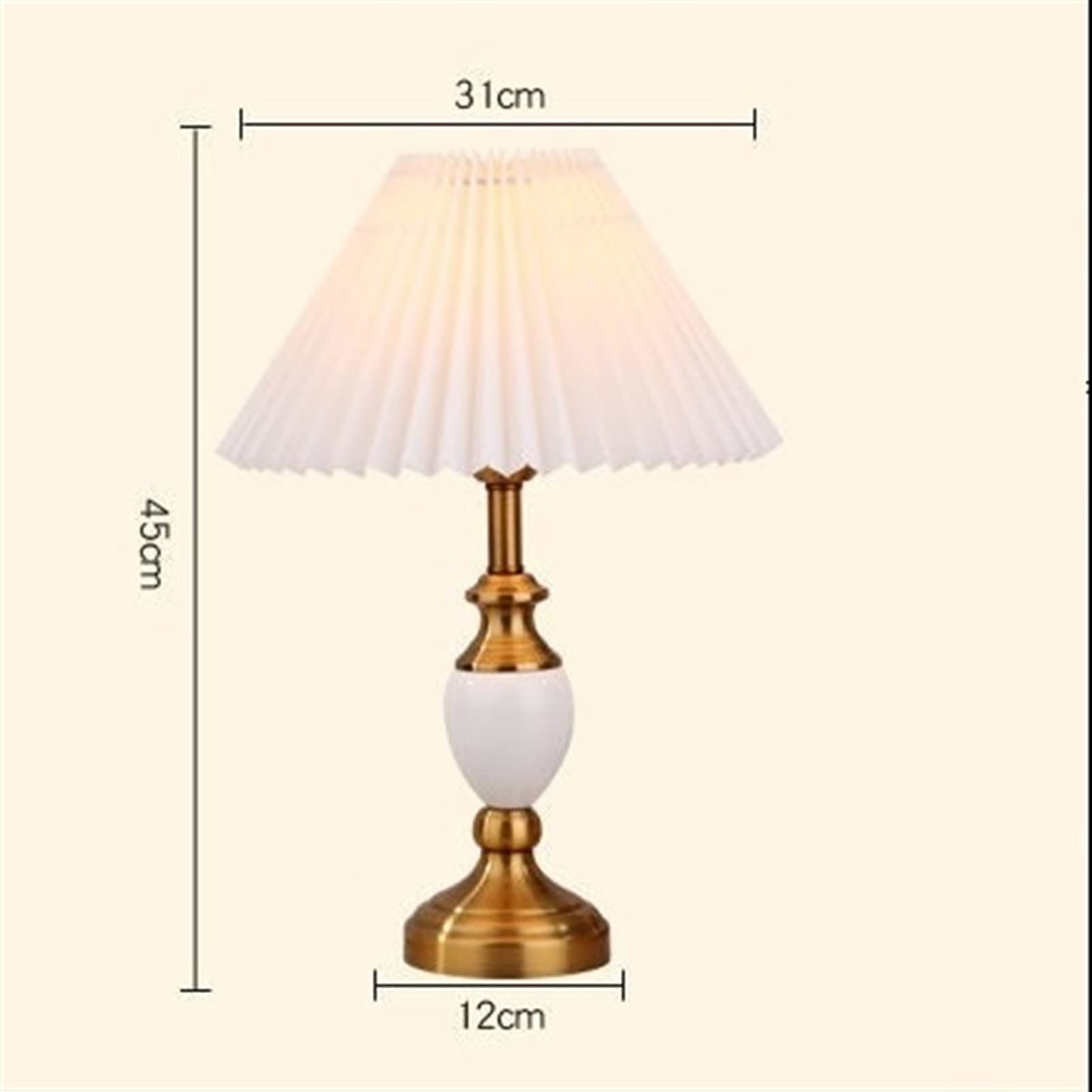 Elegant Pleated Ceramic Table Lamp with Electroplated Copper Finish - Modern Desk Lamp for Living Room, Bedroom, Study & Nightstand - White Lampshade - Perfect for Reading, Working & Creating Cozy Ambiance