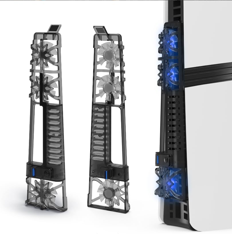 High-Speed Cooling Fan for PS5 Slim with LED Lights - Adjustable 3-Speed Quiet Cooling System - Enhanced Cooling Performance for PlayStation 5 Slim (Disc & Digital Edition) - Perfect for Gaming Marathons & Hot Weather Use (Black)