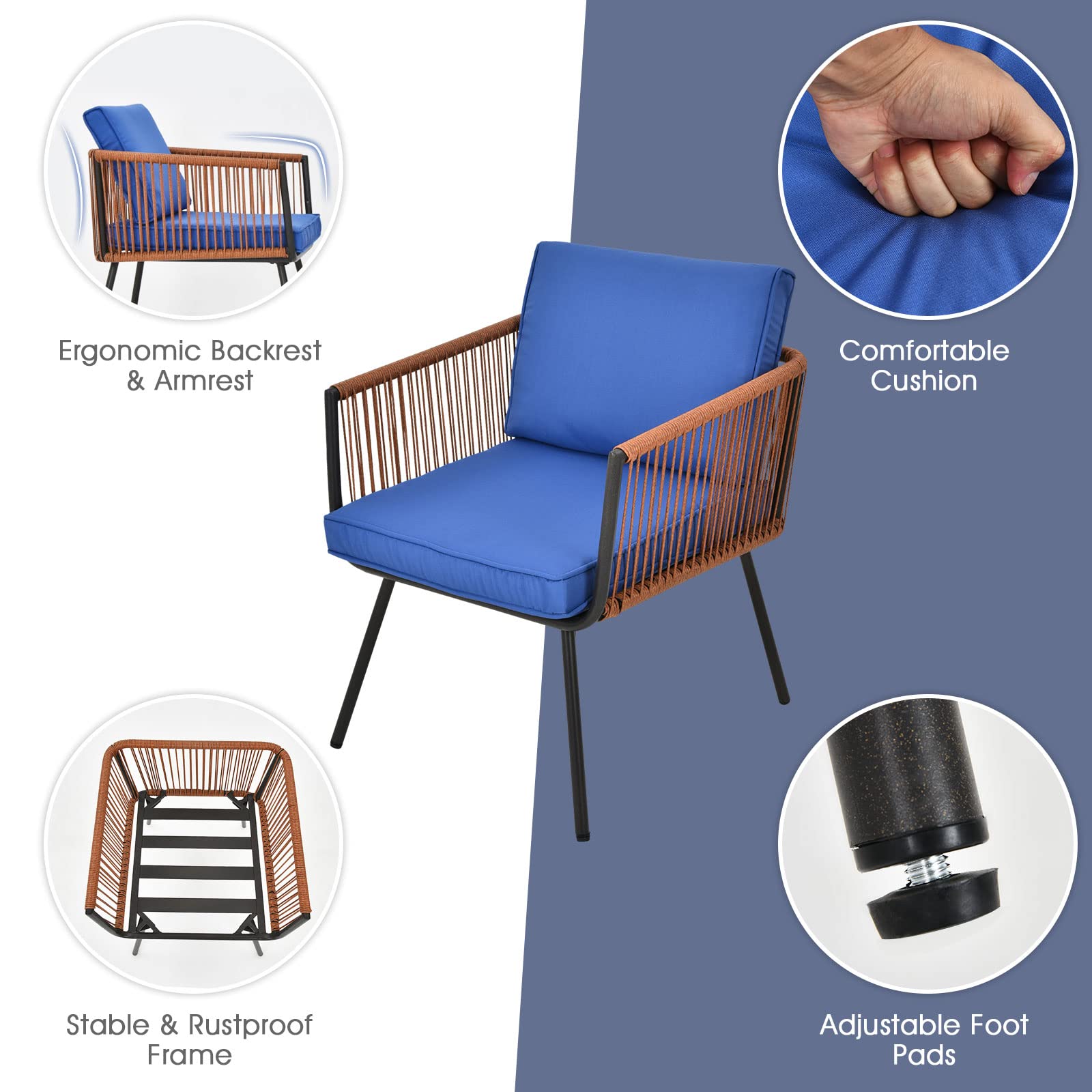 **Tangkula 3-Piece Patio Bistro Set - Outdoor Conversation Chairs with Coffee Table, Modern Garden Furniture with Soft Cushions - Perfect for Porch, Backyard, Garden & Poolside (Navy Blue) | Durable & Weather-Resistant for Relaxing & Entertaining**