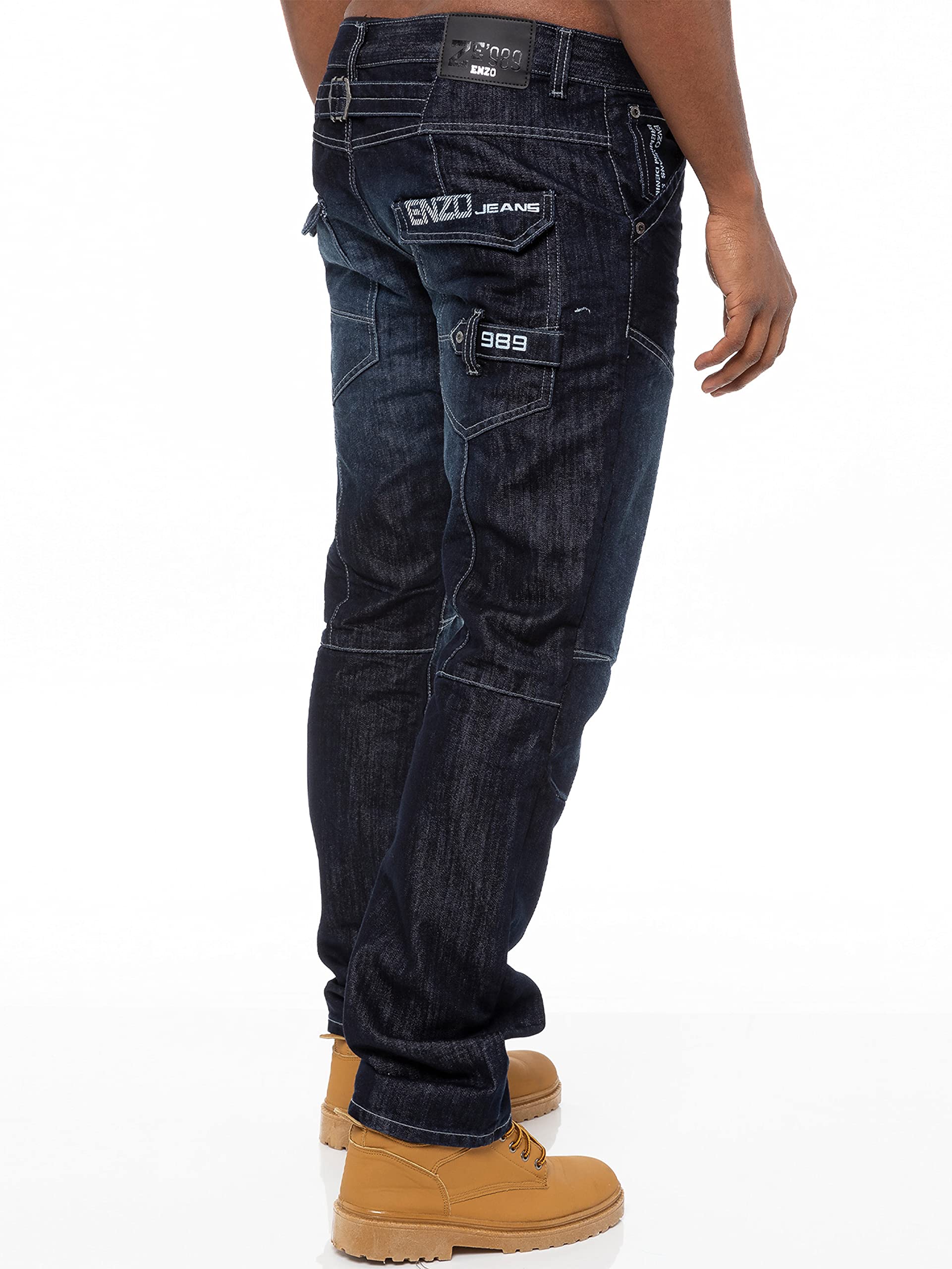 ENZO Men's Designer Straight Leg Dark Wash Denim Jeans - Blue & Black Color Options - All Waist Sizes Available | Perfect for Casual Wear, Office & Night Out