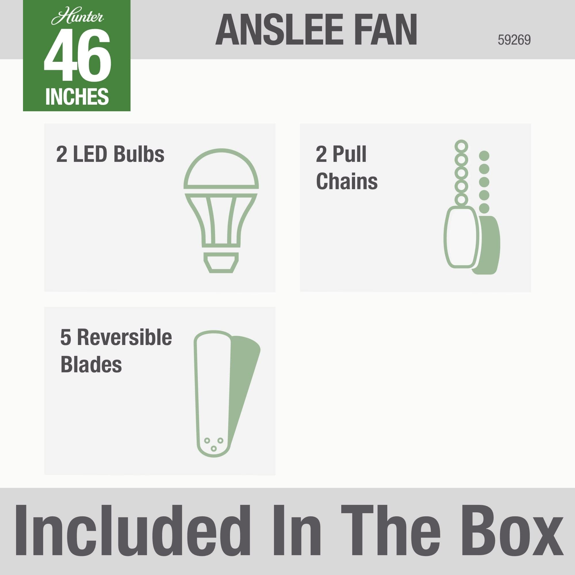 Hunter 59269 Anslee 46-inch White Ceiling Fan with Light Kit - Perfect for Living Room, Bedroom & Indoor Spaces