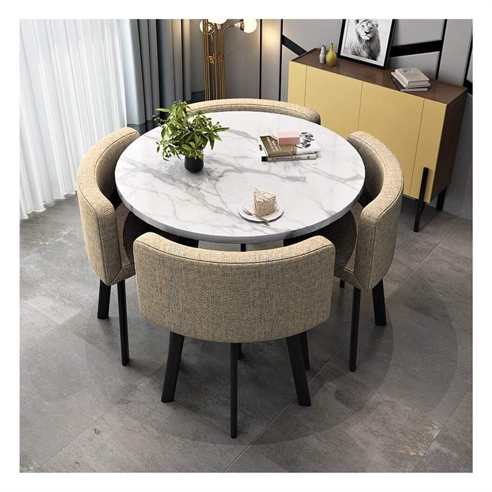 Elegant Marble Dining Table Set with 4 Chairs - Perfect for Kitchen, Dining Room, Office or Balcony | Modern Coffee Table & Chair Combination for Living Room