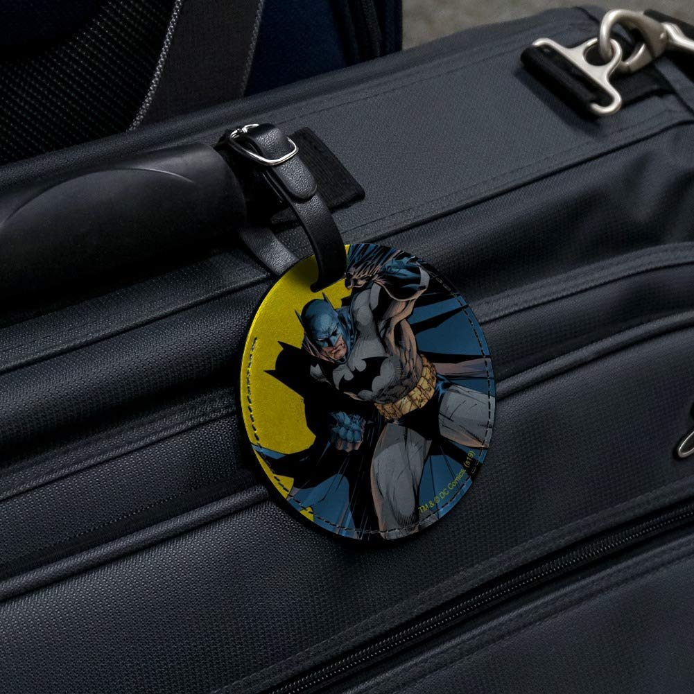 Batman Character Round Leather Luggage Tag - Durable Suitcase ID Tag for Travel - Perfect for Carry-On Bags, Backpacks & Suitcase Identification
