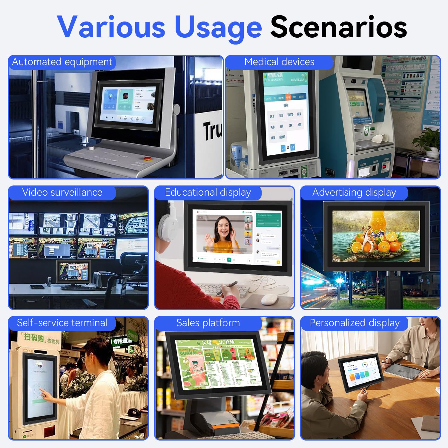 21.5 Inch Multi-Touch Industrial Monitor - Full HD 1920x1080 Open Frame Touchscreen with HDMI & USB, Built-in Speakers for POI/POS/Kiosk/Automation - VESA Mount Compatible | Perfect for Retail Displays, Self-Service Kiosks, and Industrial Control Panels