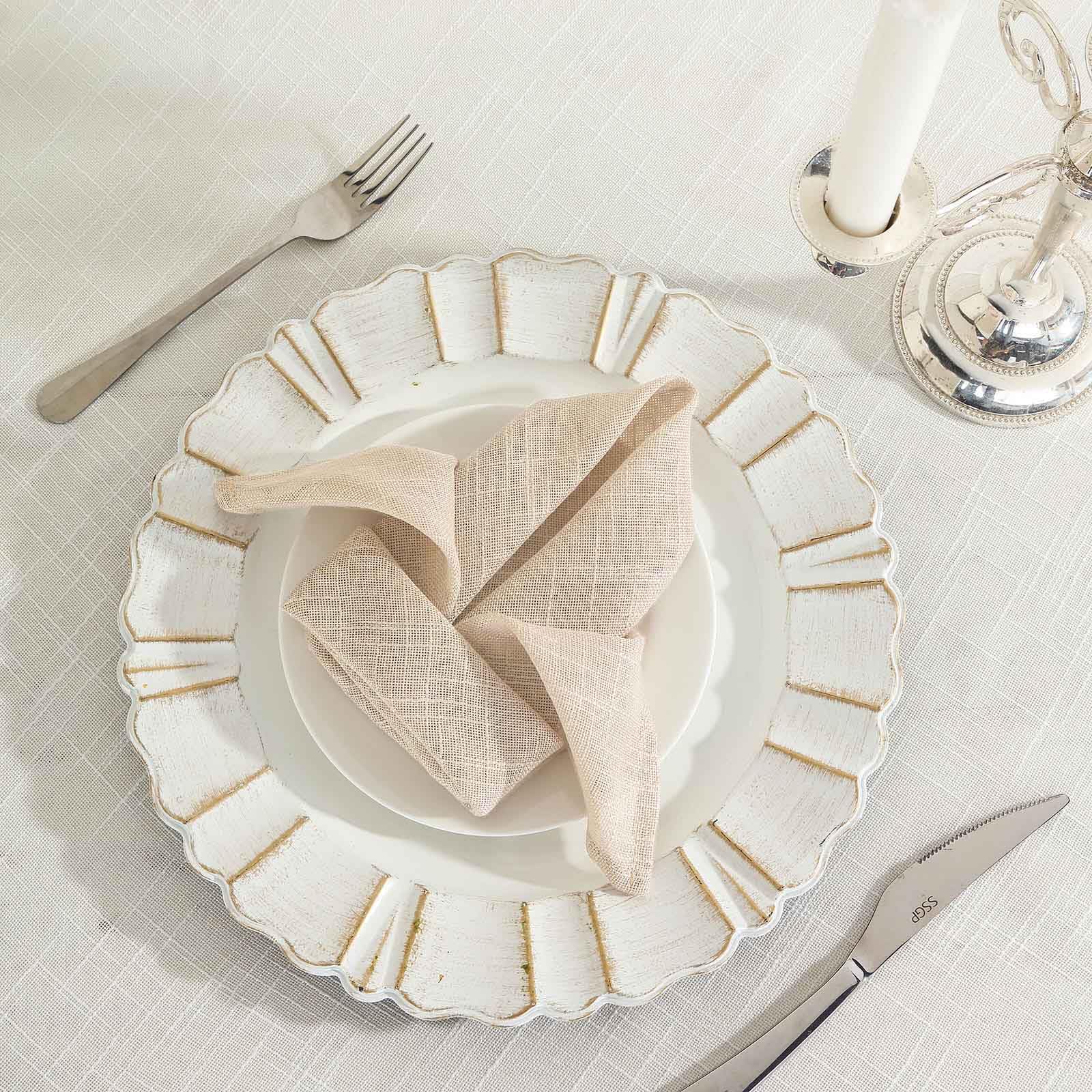 Efavormart 5 Pack Beige 20x20 Inch Premium Faux Linen Napkins - Slubby Textured, Wrinkle Free, Soft & Durable - Perfect for Weddings, Parties, and Fine Dining