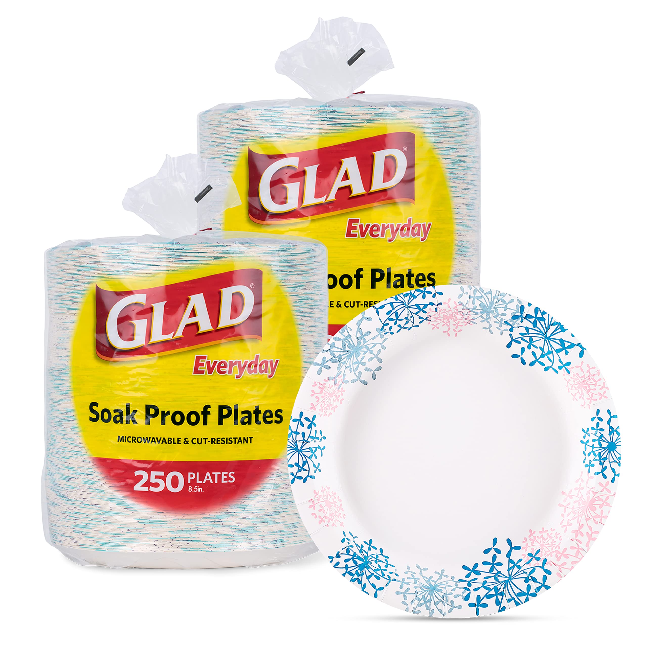 Glad Round Heavy Duty Disposable Paper Plates - 8.5 Inch Soak Proof & Cut Proof Plates for Parties, Picnics & BBQs | Microwave Safe Bulk Pack (250 Count x 2, Pink Hydrangea) | Perfect for Birthday Celebrations, Family Gatherings & Outdoor Events
