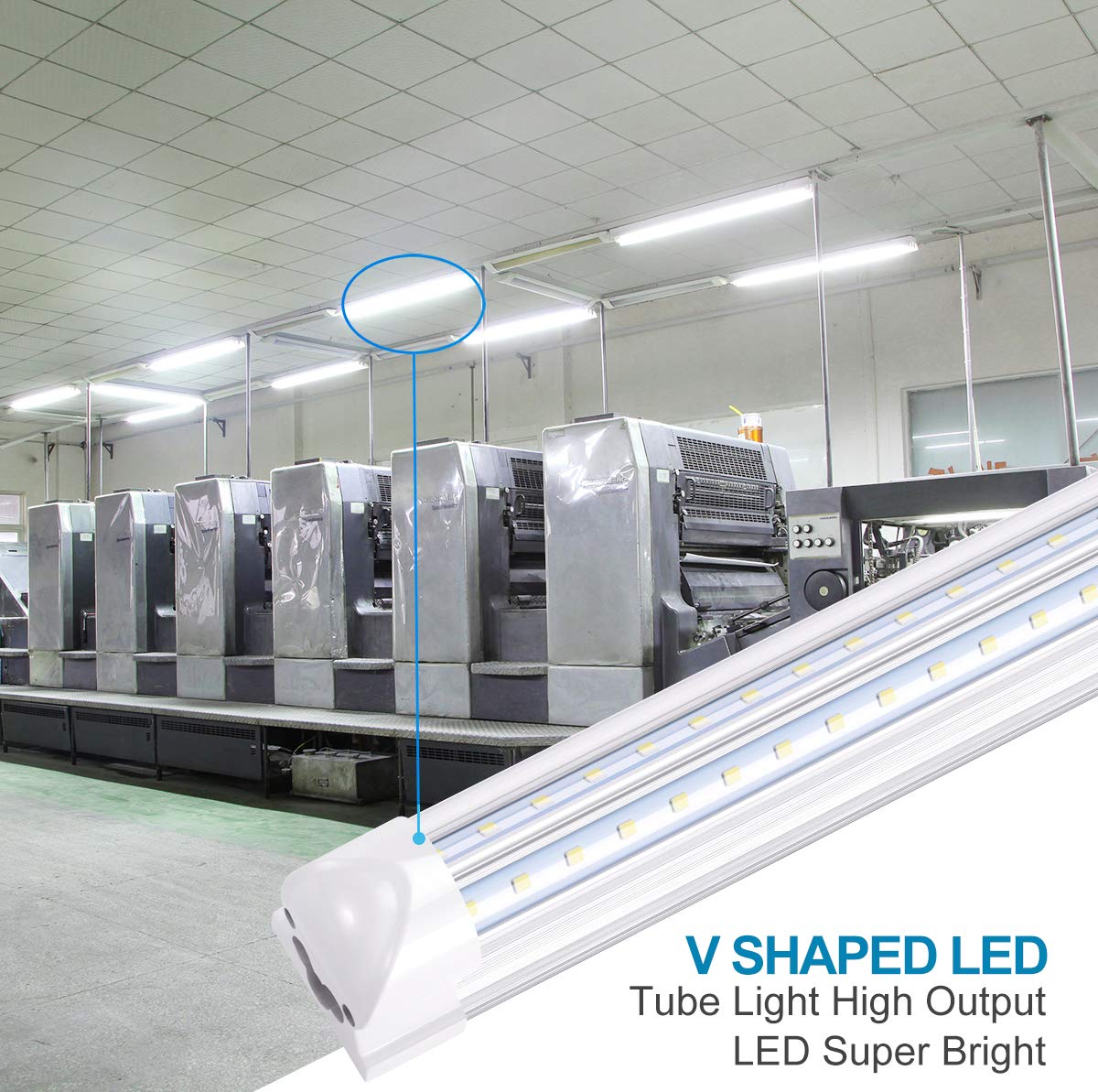 20-Pack Linkable Shop Lights Fixture - 100W 8ft LED Tubes, T8 Integrated LED Light Fixture with V-Shaped 270° Beam Angle, 6000K Daylight White, Plug & Play - Perfect for Garage, Warehouse, Workshop & Retail Lighting - Energy Efficient LED Fluorescent Tube Replacement