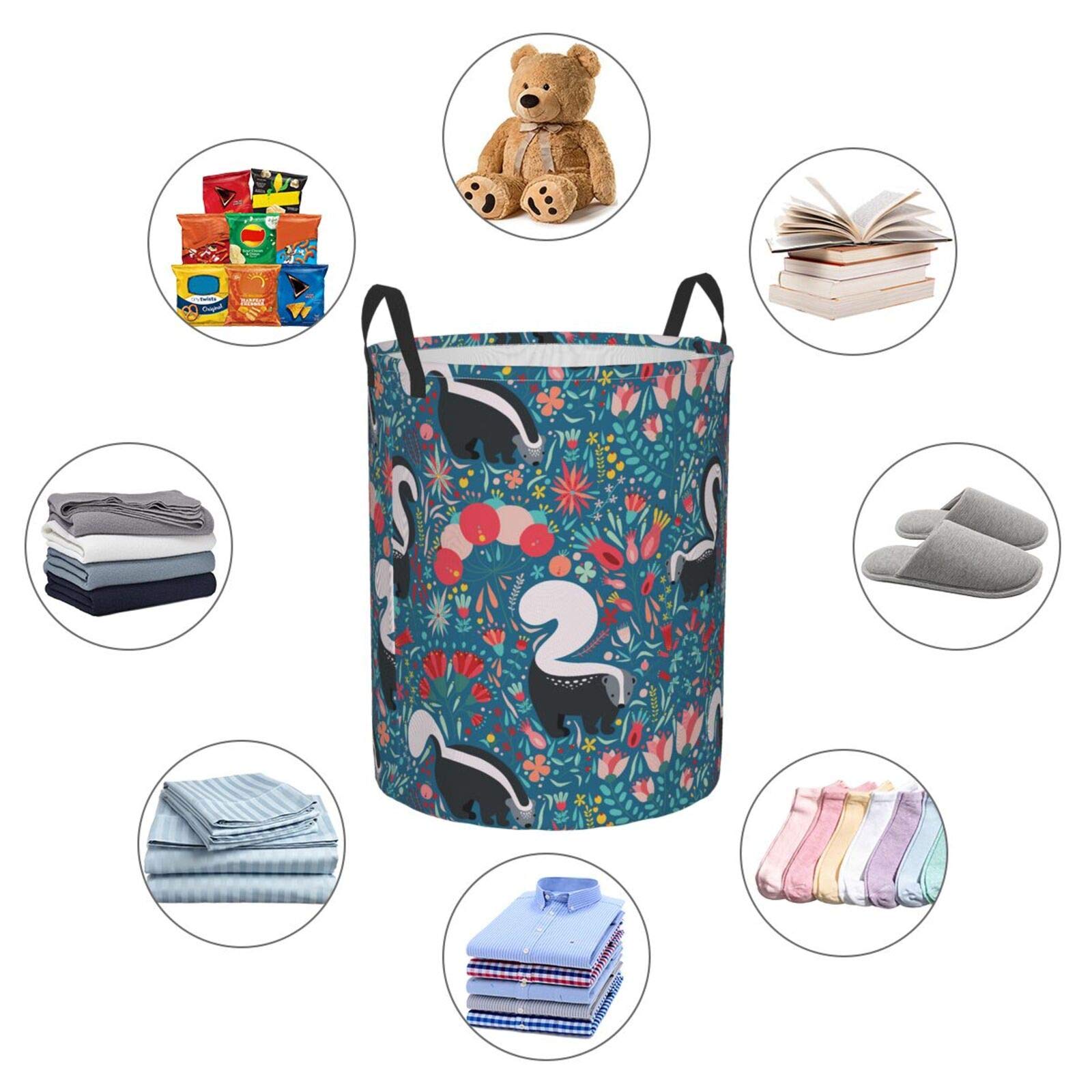 Floral Skunks Collapsible Laundry Basket with Handles - Waterproof Fabric Hamper for Clothes, Toys & Bathroom Storage - Large Foldable Organizer Bin for Dirty Laundry, Bedroom & Dorm Room Essentials