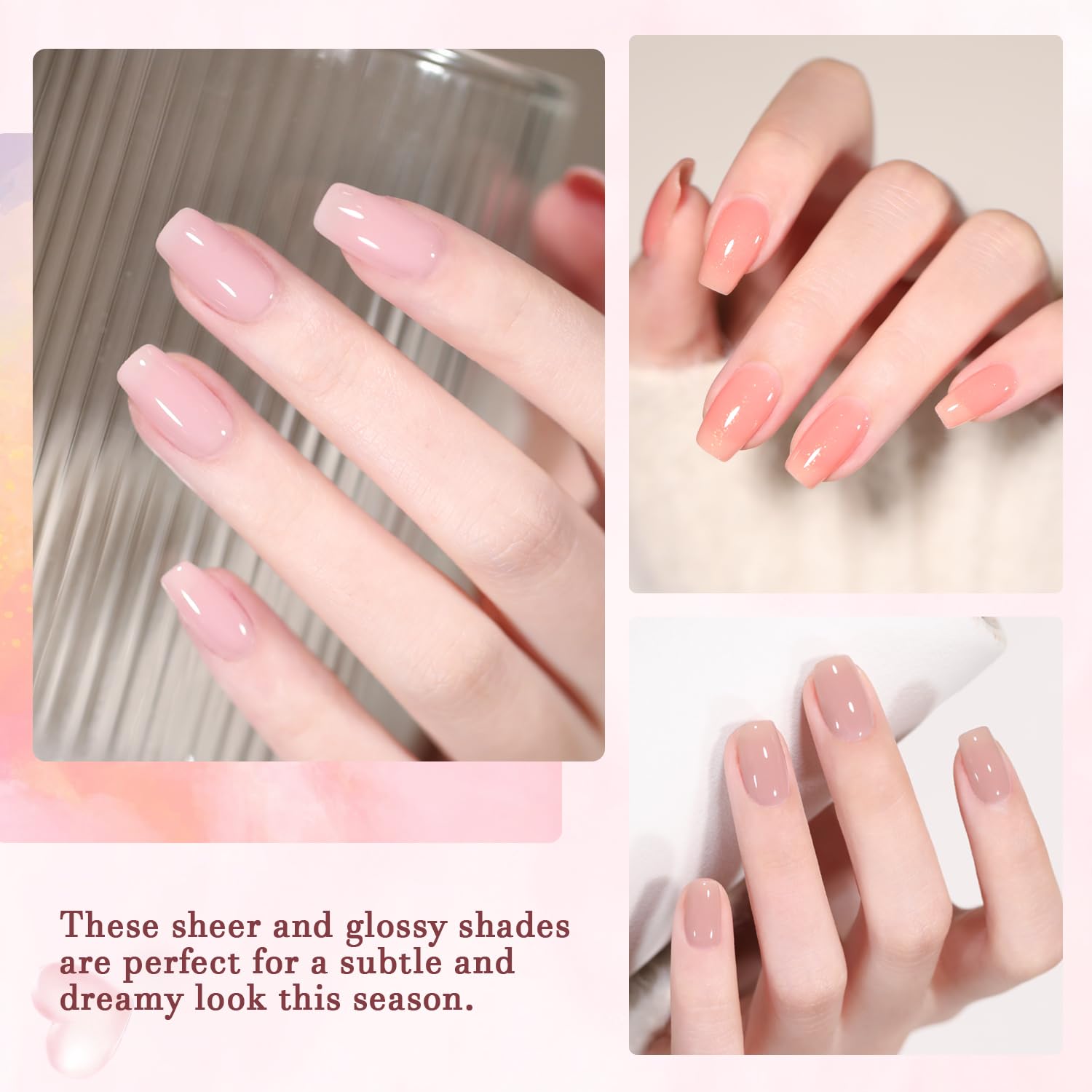 24 Pcs Jelly Nude Gel Nail Polish Set - Sheer Pink Colors Gel Polish Kit with Glossy & Matte Top Coat & Base Coat for DIY Nail Art, Manicure & Pedicure at Home | Perfect for Salon-Quality Nails, Bridal Parties & Self-Care Days