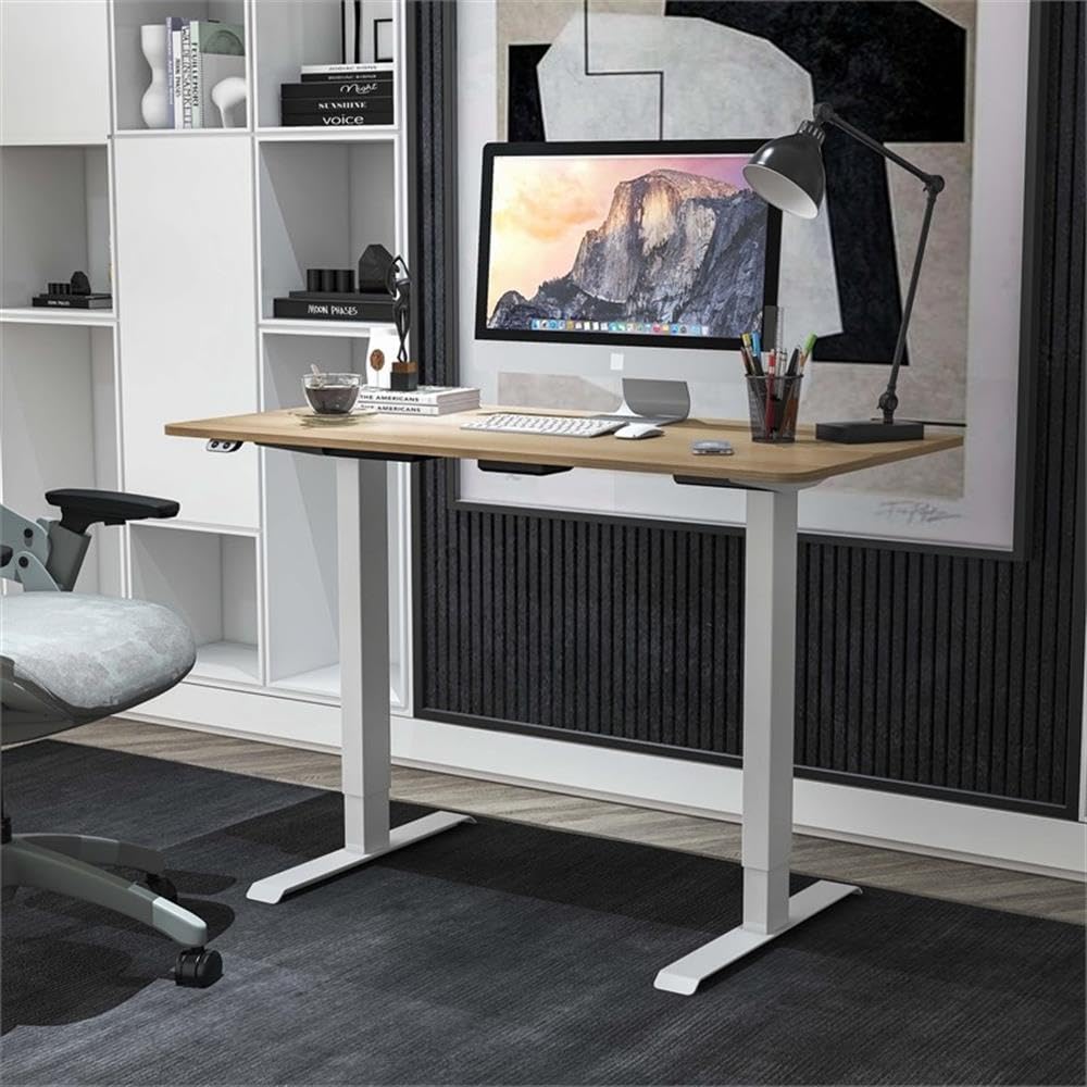 Tilah Adjustable Height Metal Office Desk - Natural Finish | Ergonomic Home & Workspace Furniture for Standing & Sitting Comfort