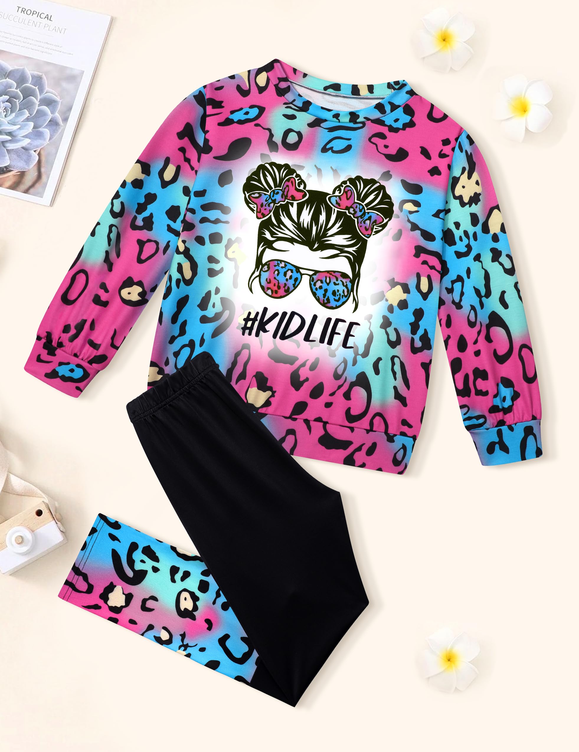 Tie Dye Sweatsuit 2-Piece Set for Toddler Girls - Cute Graphic Pullover Top & Pants Outfit for Fall & Winter | Playdate, Preschool & Holiday Wear