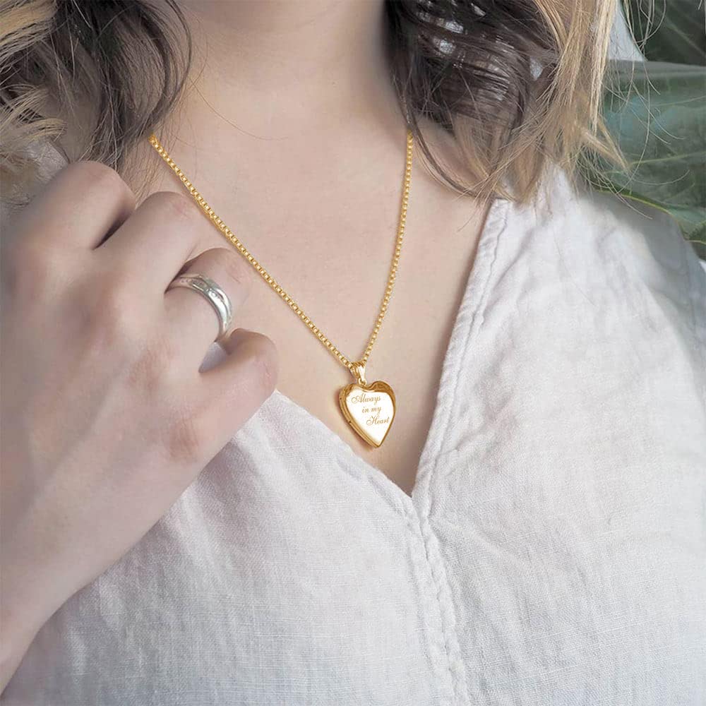 Personalized Always in My Heart Silver & Gold Heart Locket Necklace - 3/4 Inch Photo Pendant with 18