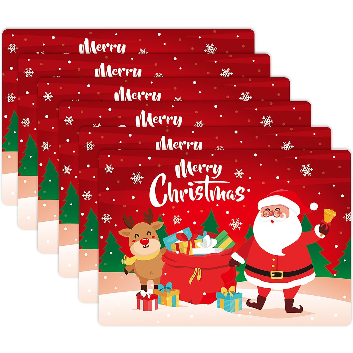 BESTonZON Christmas Placemats Set of 6 - 17x11 Inch Holiday Table Mats in Festive Red - Merry Xmas Dining Decor for Kitchen, Party & Holiday Gatherings