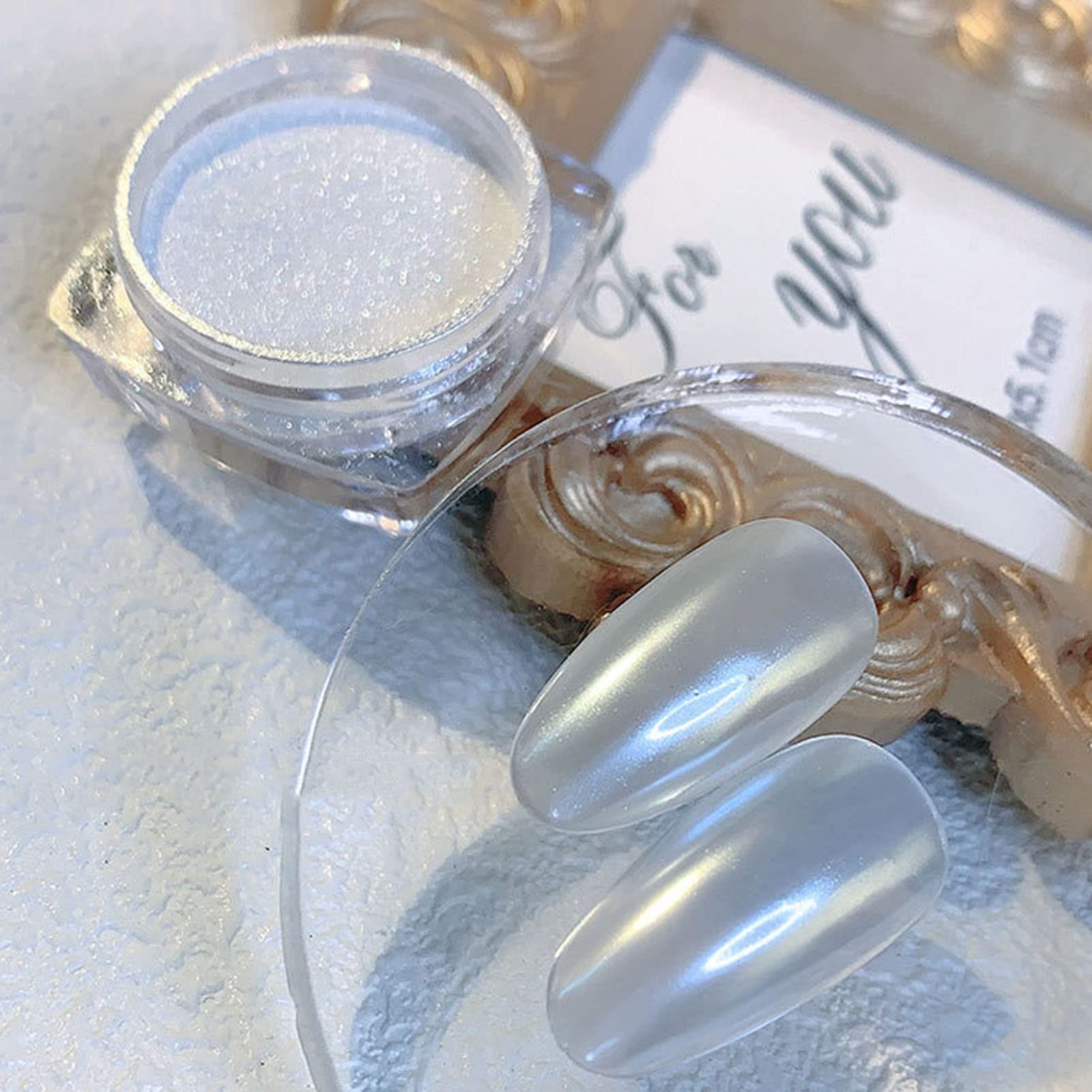 Pearl White Nail Powder - High Gloss Pearlescent Pigment for Nail Art, Holographic Ice Aurora Dust & Chrome Finish | DIY Manicure, Salon Quality Nail Designs for Home Use, Party & Special Occasions