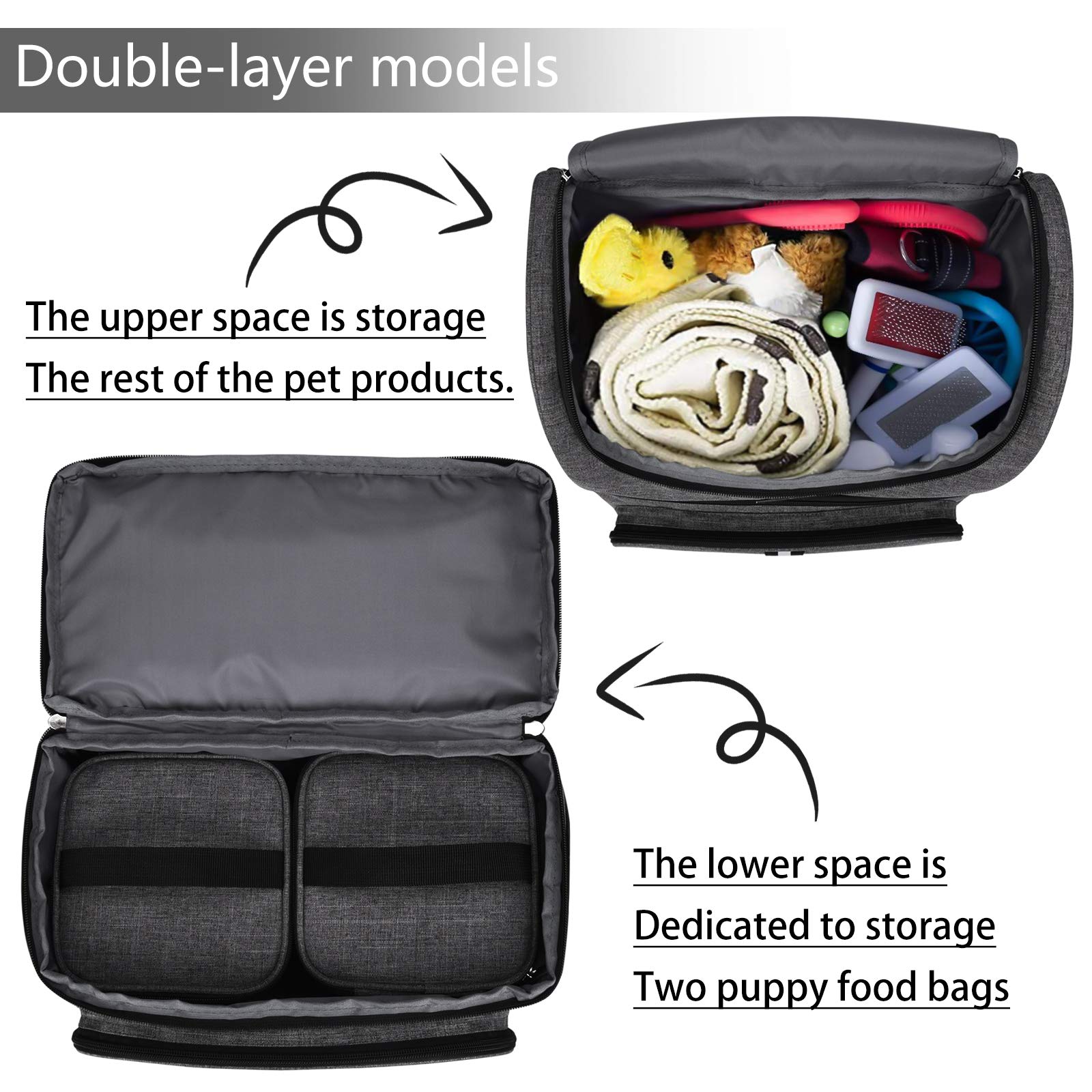 BAGLHER Pet Travel Backpack with Bowls - Grey for Dog & Cat Outings