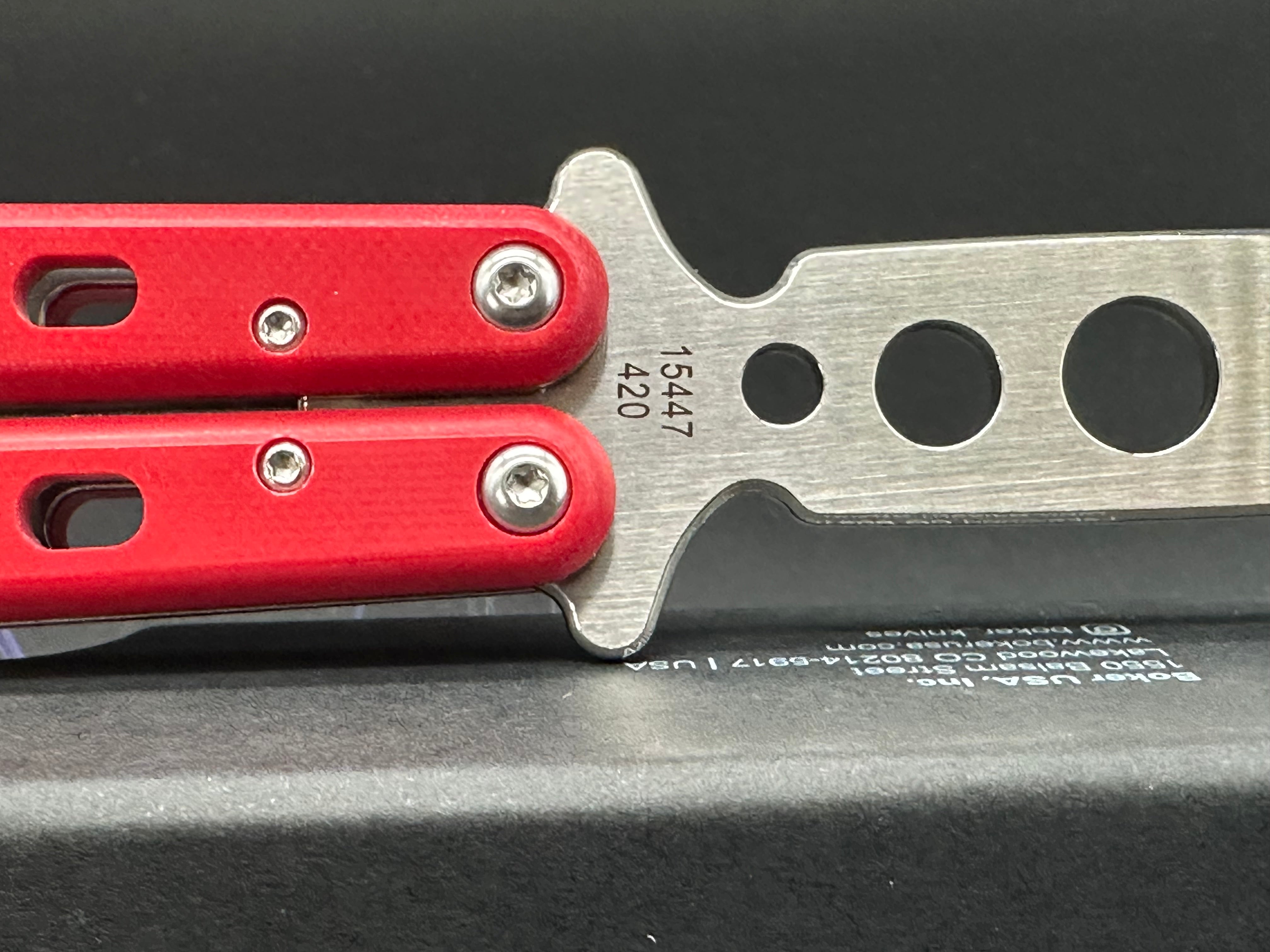 Boker Plus 01BO712 Butterfly Knife Trainer with Red G10 Handle - Safe Practice Tool for Beginners, Flipping Tricks & EDC Training