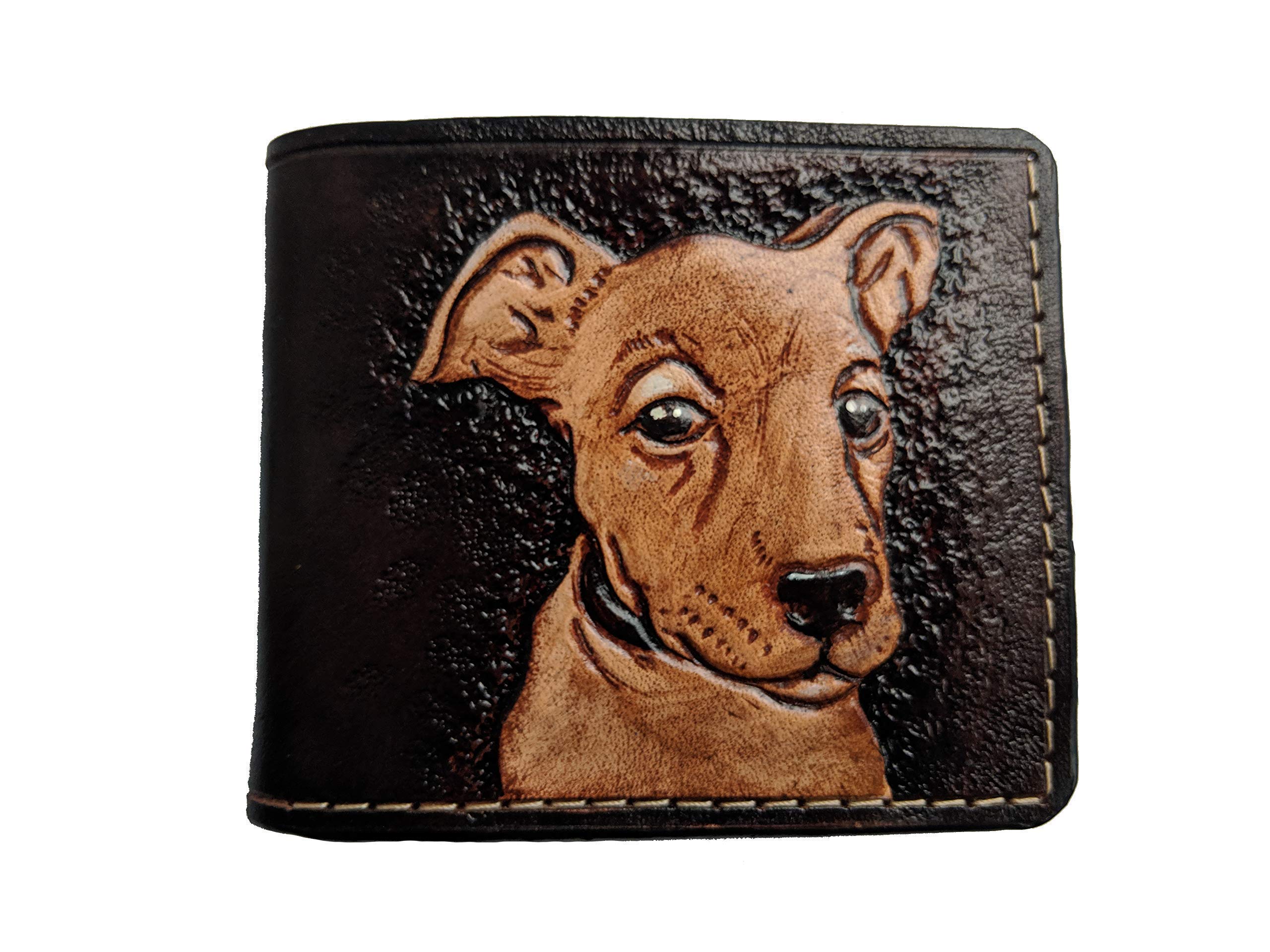 **Handmade 3D Genuine Leather Bifold Wallet for Men - Custom Labrador Retriever Dog & Puppy Carved Design - Personalized Airbrush Art Tooled Wallet - Perfect Gift for Pet Lovers & Animal Enthusiasts**