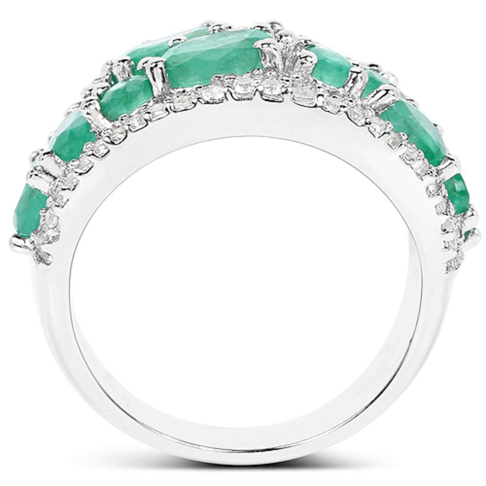 Genuine Pear Emerald Sterling Silver Ring for Women - Size 7.00, Elegant Jewelry for Engagement, Wedding & Special Occasions