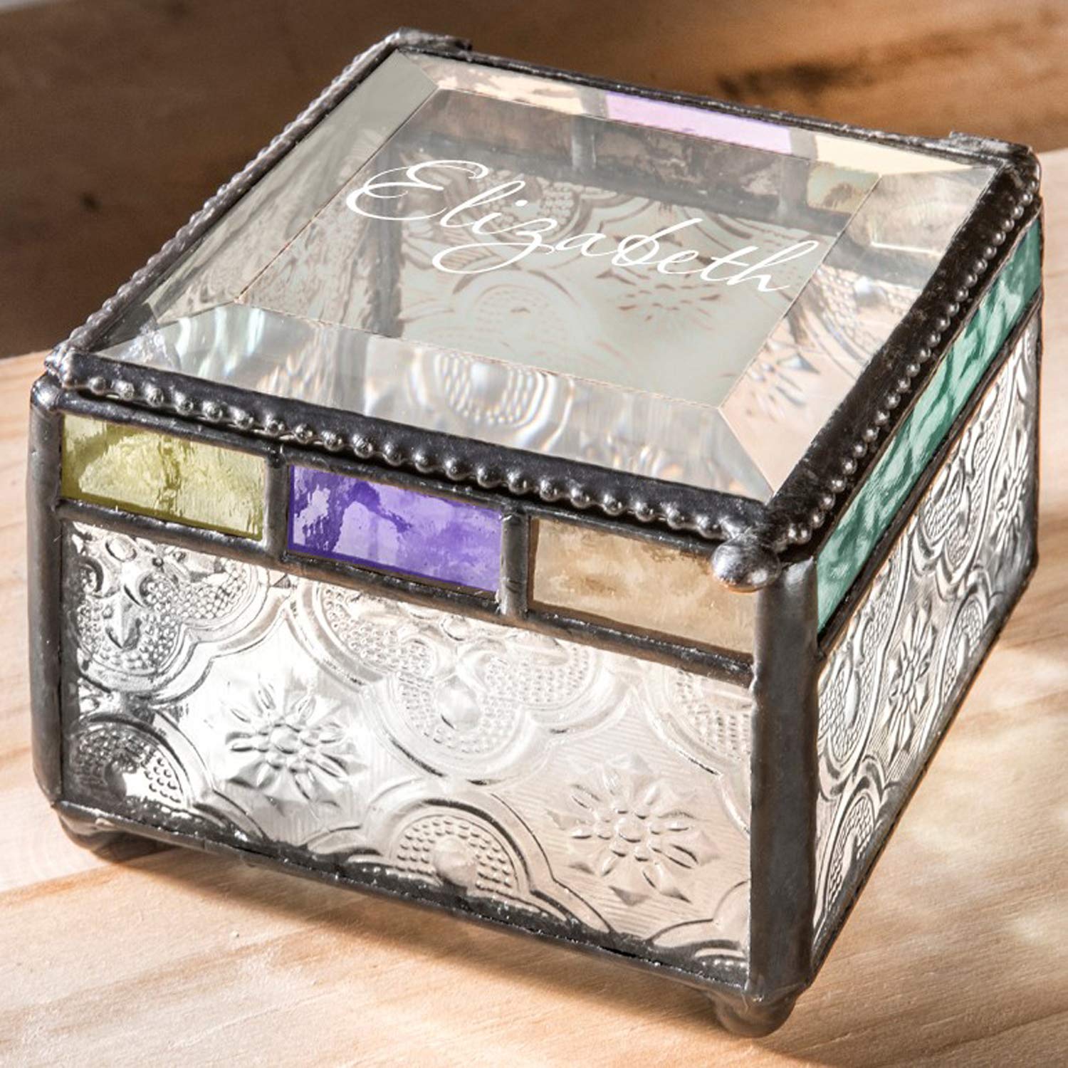 Personalized Jewelry Box with Stained Glass - Decorative Vanity Display Case for Keepsakes & Gifts | Perfect for Wedding, Birthday & Anniversary Presents - J Devlin Box 905 EB245