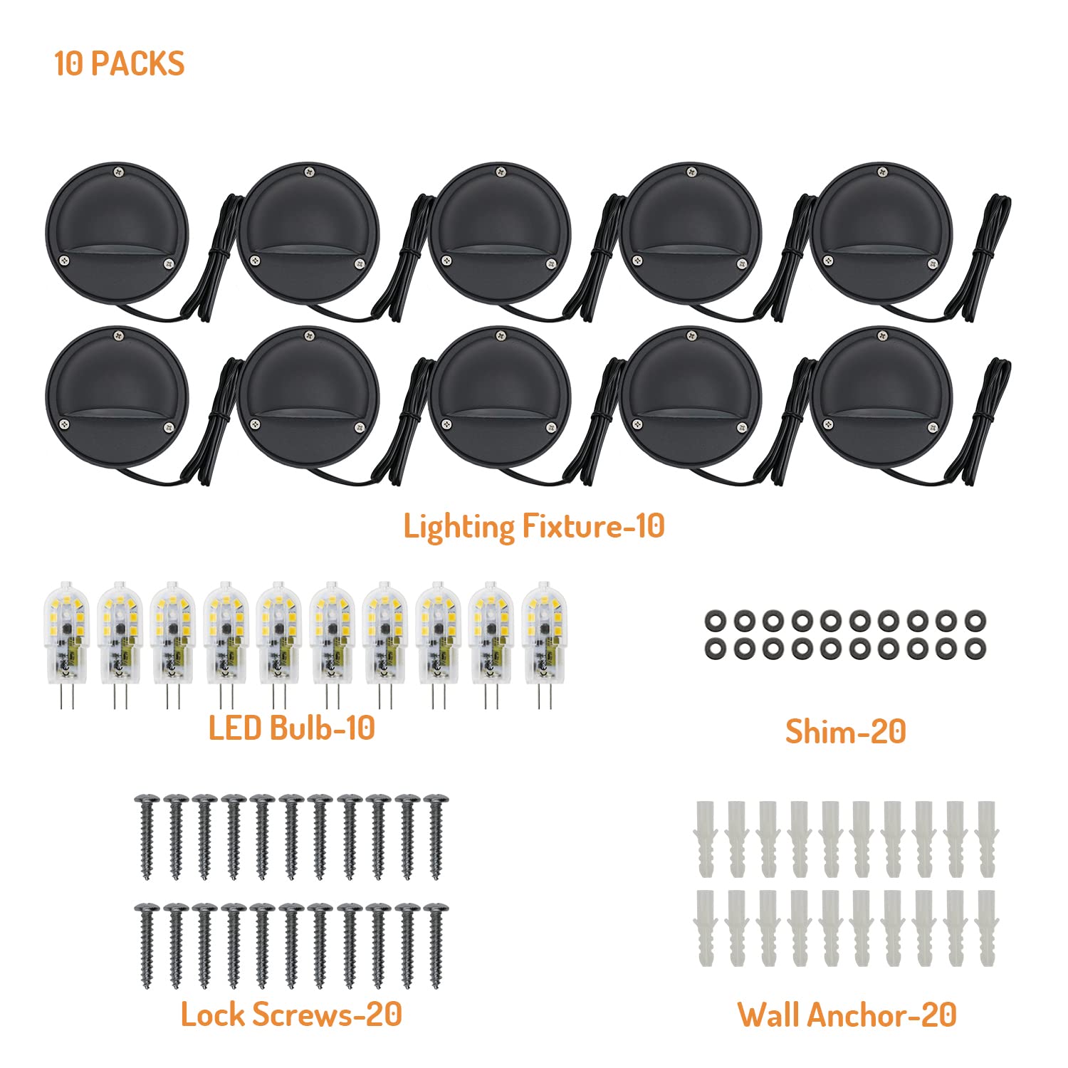 2W LED Deck Lights - Low Voltage Outdoor Landscape Lighting with Replaceable G4 LED Bulb (3000K Warm White, Aluminum Housing, Black) - Pack of 10 for Steps, Pathway, Walkway, Deck, Yard, Garden, Patio and Pool Area Lighting