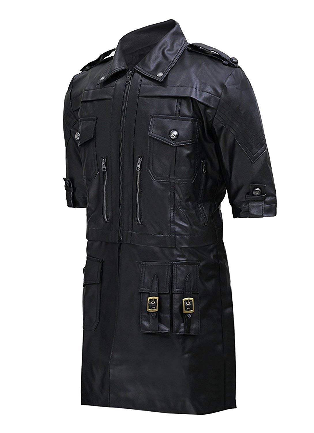 Fantasy XV Noctis Black Synthetic Leather Jacket for Men - Official Cosplay Costume | Perfect for Halloween, Anime Conventions & Gaming Events
