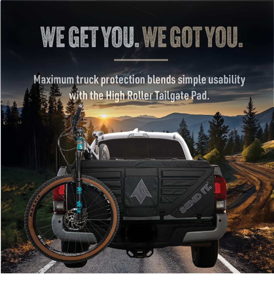 High Roller Tailgate Bike Pad V2 - Durable Truck Bed Bike Rack for Mountain Bikes, BMX, Ebikes & Cycling Accessories (Mid Size) - Perfect for Off-Road Adventures & Bike Transport