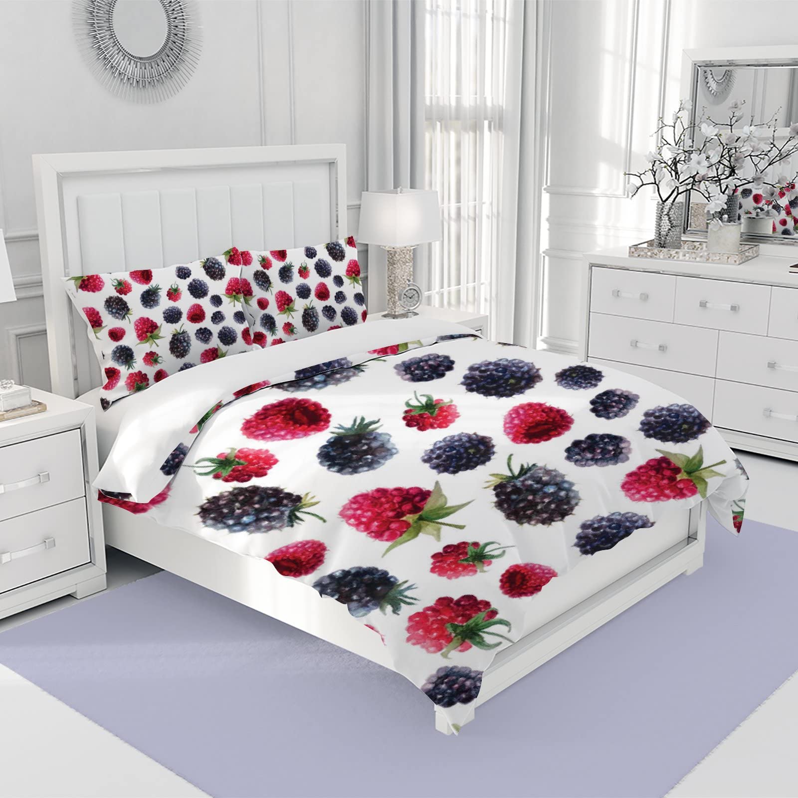 Vantaso King Duvet Cover Set - Blackberry & Raspberry 3-Piece for Cozy Bedroom