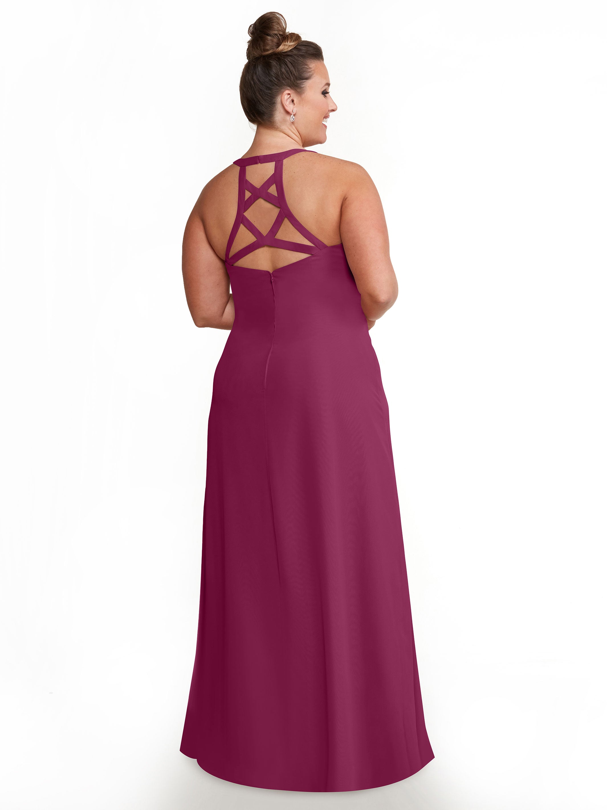 Elegant 80150 Chiffon A-Line Bridesmaid Dress with Plunging V-Neck & Intricate Back Detail - Perfect for Weddings, Formal Events & Special Occasions