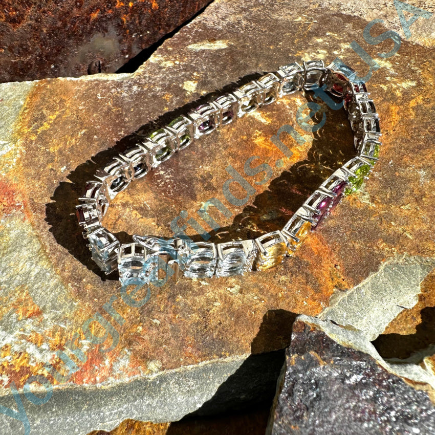 Sterling Silver Rainbow Gemstone Tennis Bracelet for Women - Elegant Stackable Bracelet with Multi-Color Stones for Everyday Wear, Gift Giving & Special Occasions