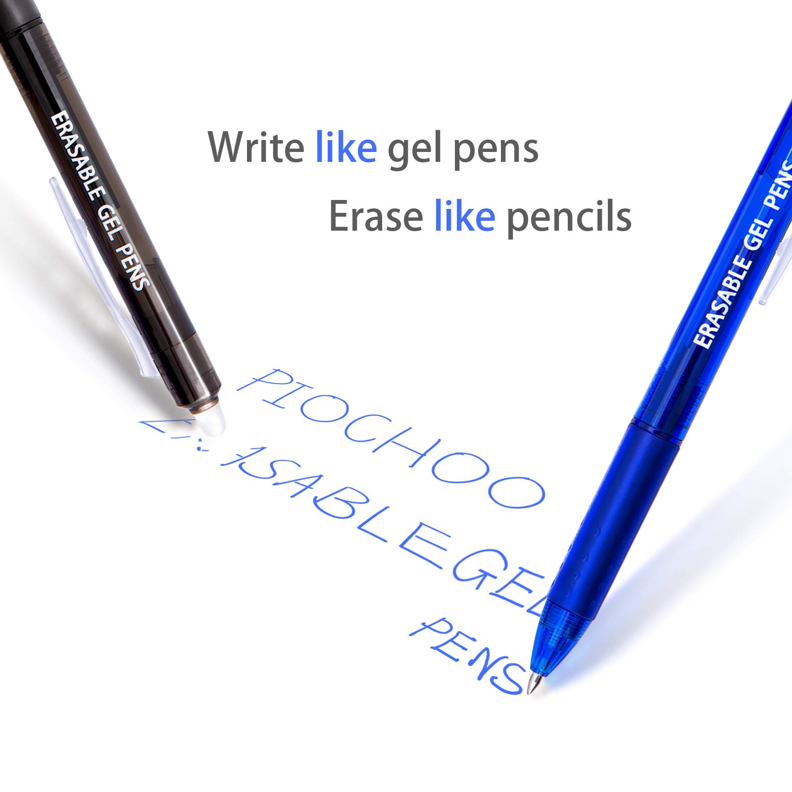 14 Colors Retractable Erasable Gel Pens - Fine Point Clicker Pens with 7 Black & 7 Blue Inks - Perfect for Planners, Journals, Crossword Puzzles & School Note Taking
