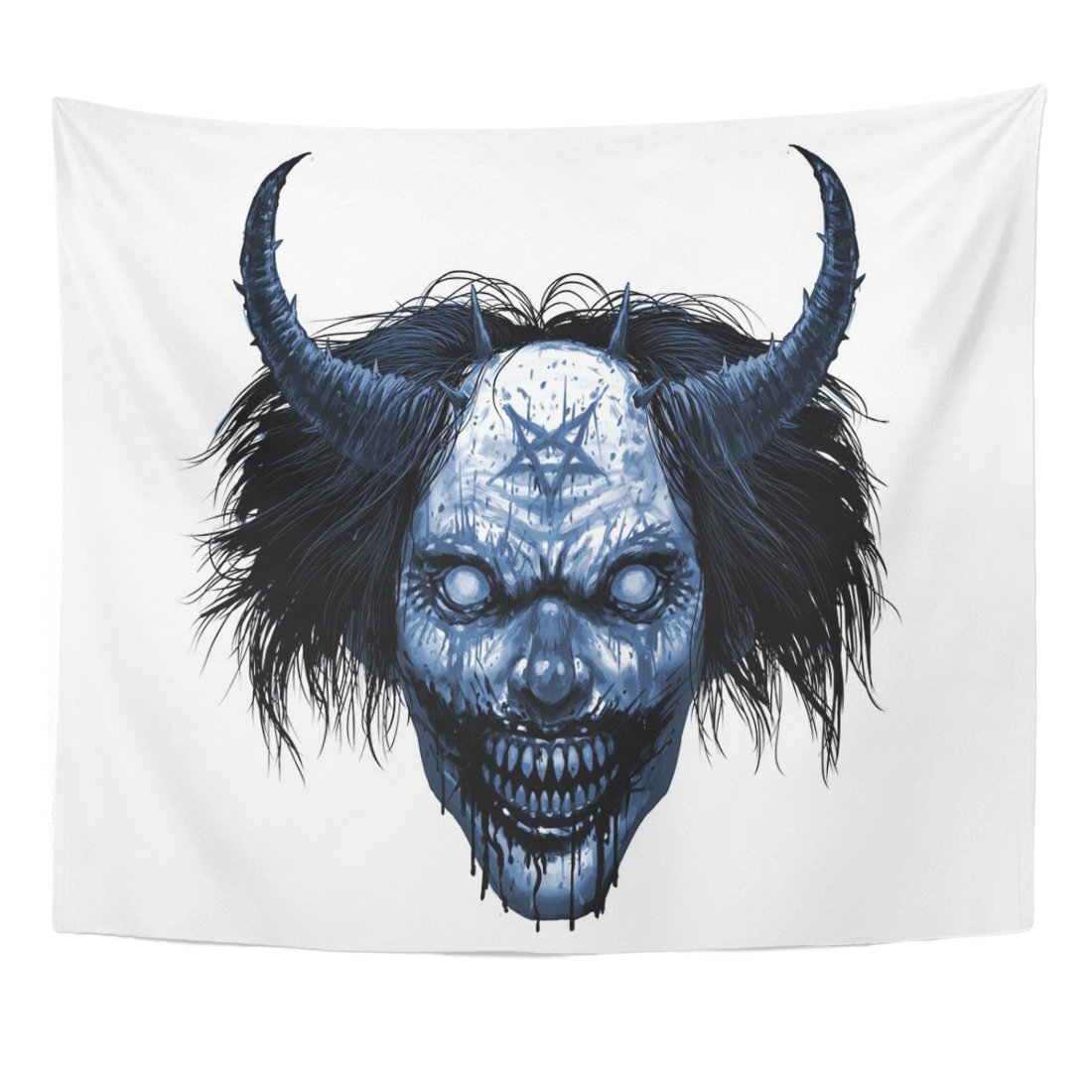 TOMPOP Gothic Horror Tapestry - Evil Smiling Clown with Long Hair & Satanic Design - 50x60 Inch Wall Hanging for Living Room, Bedroom, Dorm Decor - Perfect for Halloween Party, Haunted House & Dark Aesthetic Room Theme