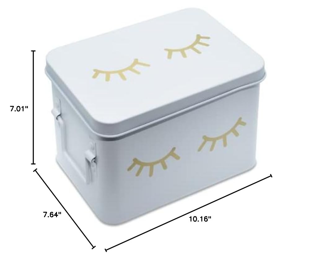 Premium AQ Matte White & Gold Metal Storage Box with Removable Tray - Secure Lid Organizer for Makeup, Jewelry, First Aid Supplies | Perfect for Vanity, Bathroom & Travel Organization | Minimalist Decorative Tin Container
