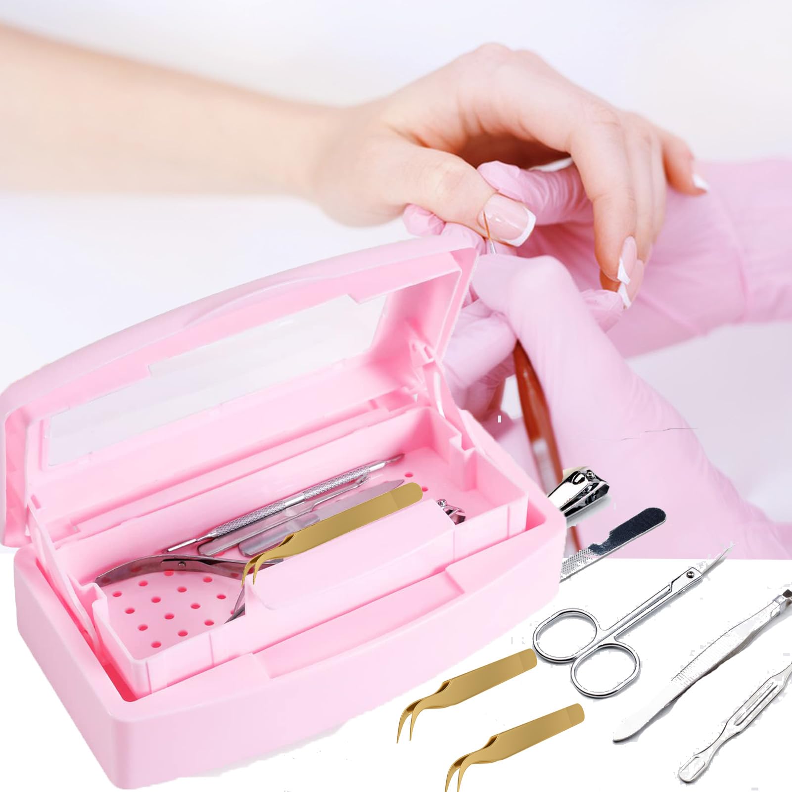 Shmian Nail Tool Sterilizer - Plastic Soaking Cleaning Tray for Tweezers, Manicure & Barber Tools | Professional Nail Salon & Home Use Clipper Cleaner | Perfect for Sanitizing Nail Salon Equipment & Personal Grooming Kits