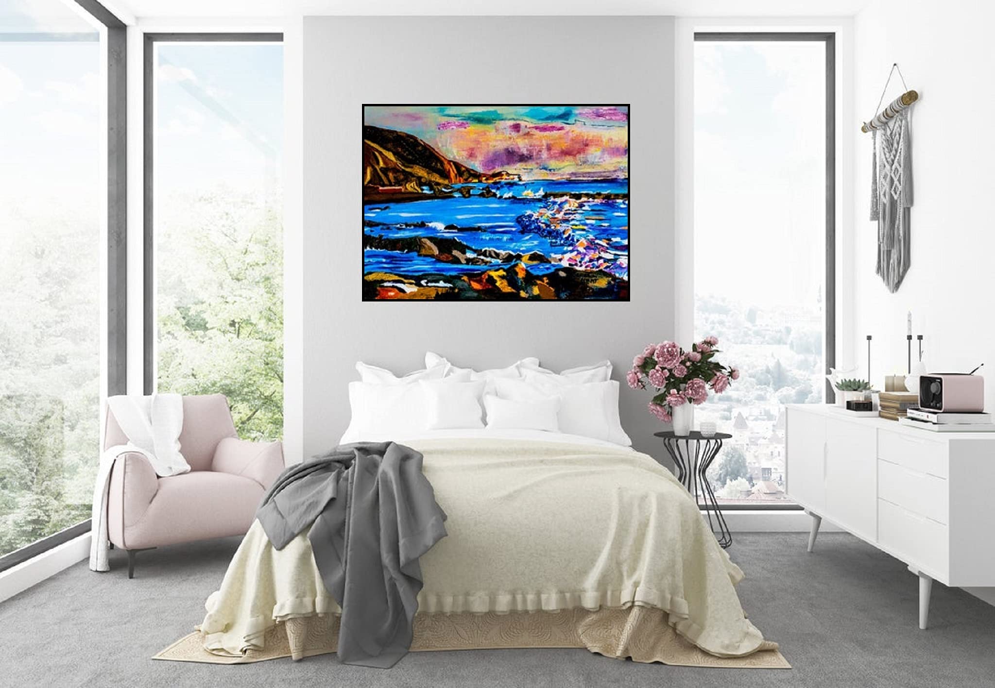 Sunset Oil Painting - Maui Sunset Art Print - Seascape Canvas Wall Decor - Abstract Hawaii Sunset Giclee Print (24x30 Inches) - Perfect for Living Room, Bedroom & Office Decor