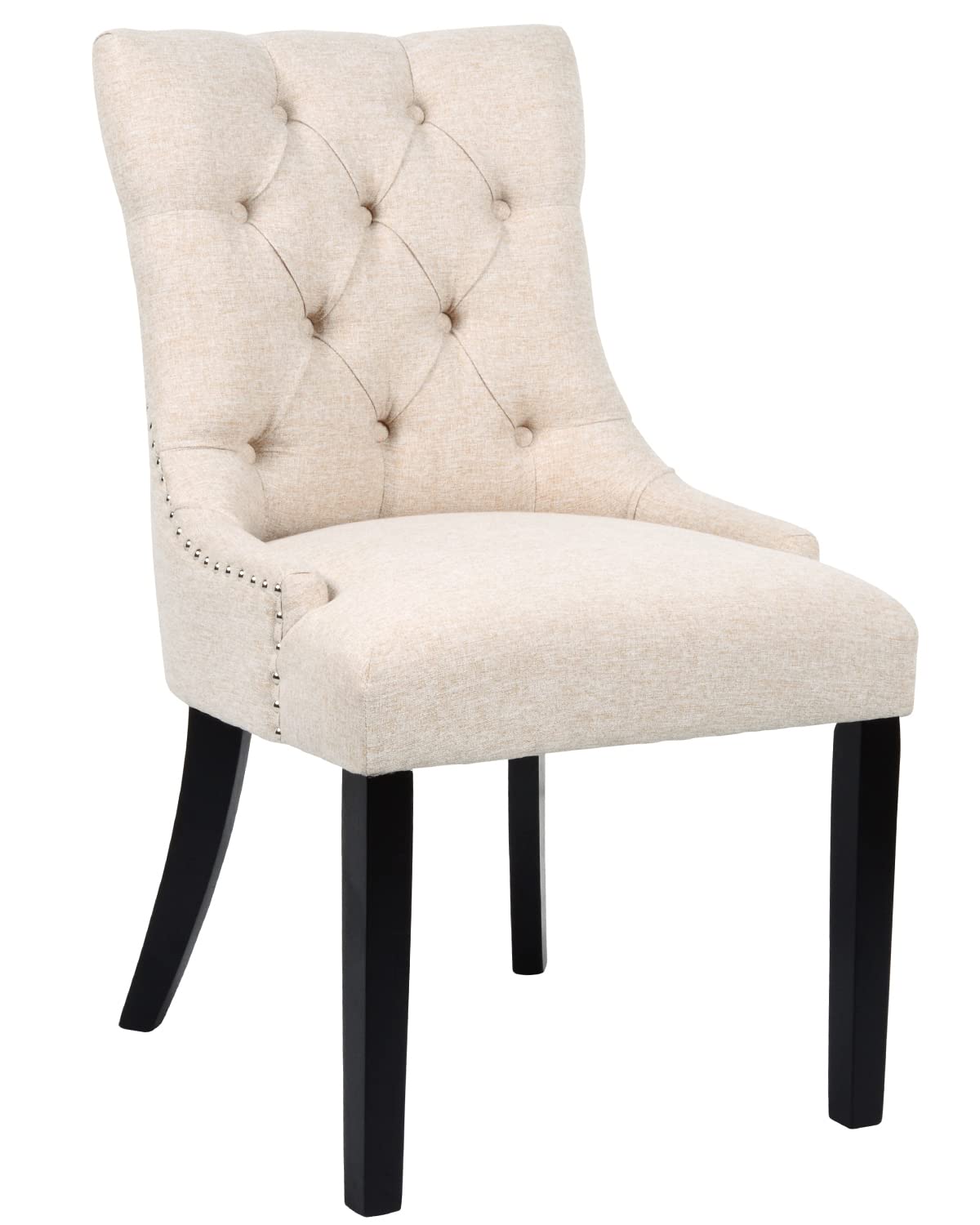 Modern Cream Fabric Tufted Dining Chairs Set of 2 - Upholstered Kitchen Chairs with Black Wood Legs for Dining Room & Living Room Accent | Comfortable Seating for Family Meals & Cozy Gatherings