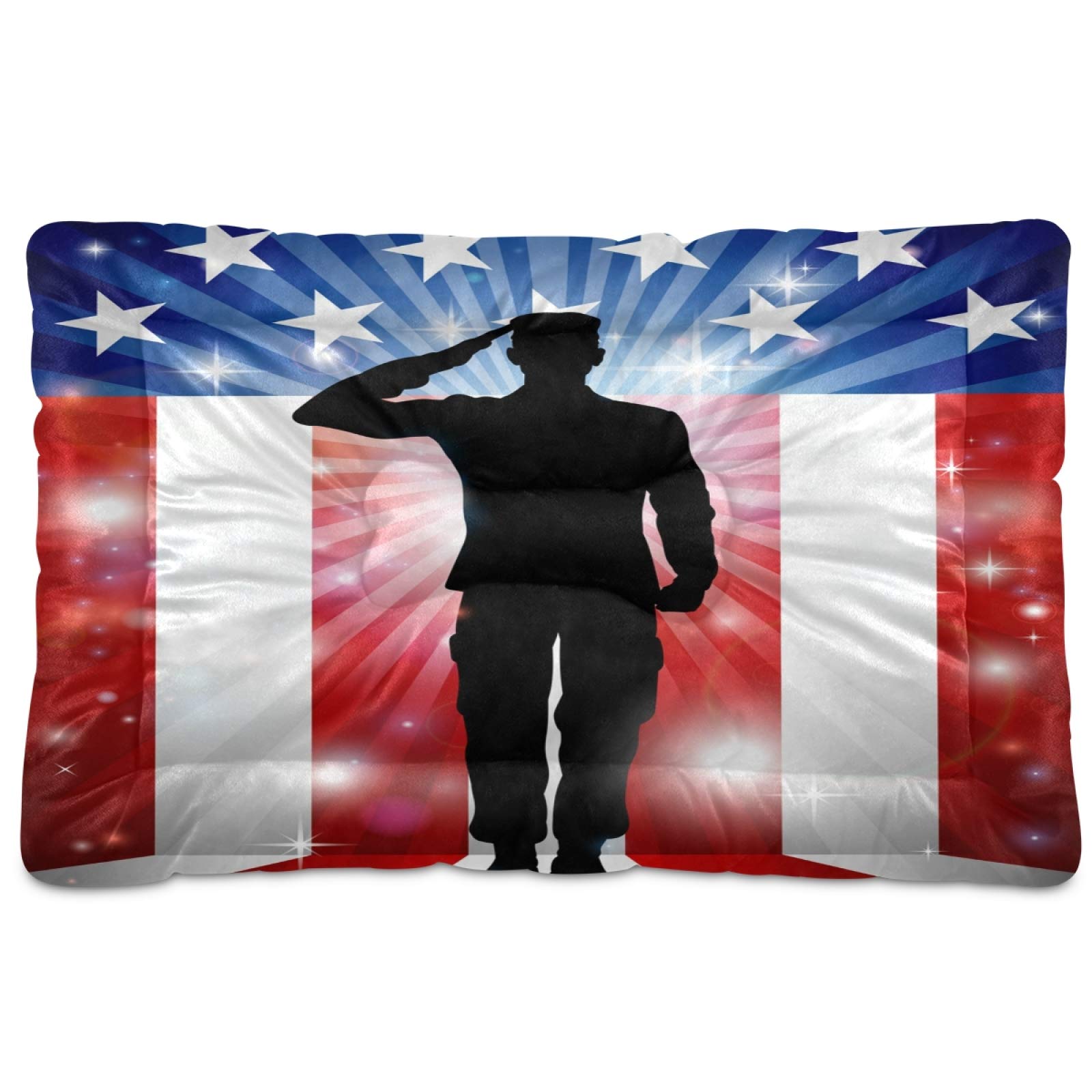 KEEPREAL American Flag Pet Bed for Dogs & Cats - Ultra Soft Rectangle Dog Bed for Small Medium Large Breeds (36x24 Inches) - Comfortable Calming Bed for Home, Crate & Travel Use