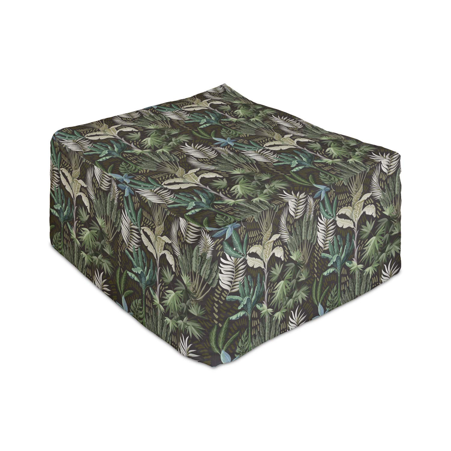 Ambesonne Tropical Rectangle Pouf Ottoman - Vintage Exotic Botanical Hawaiian Print Foot Stool with Removable Cover, 25