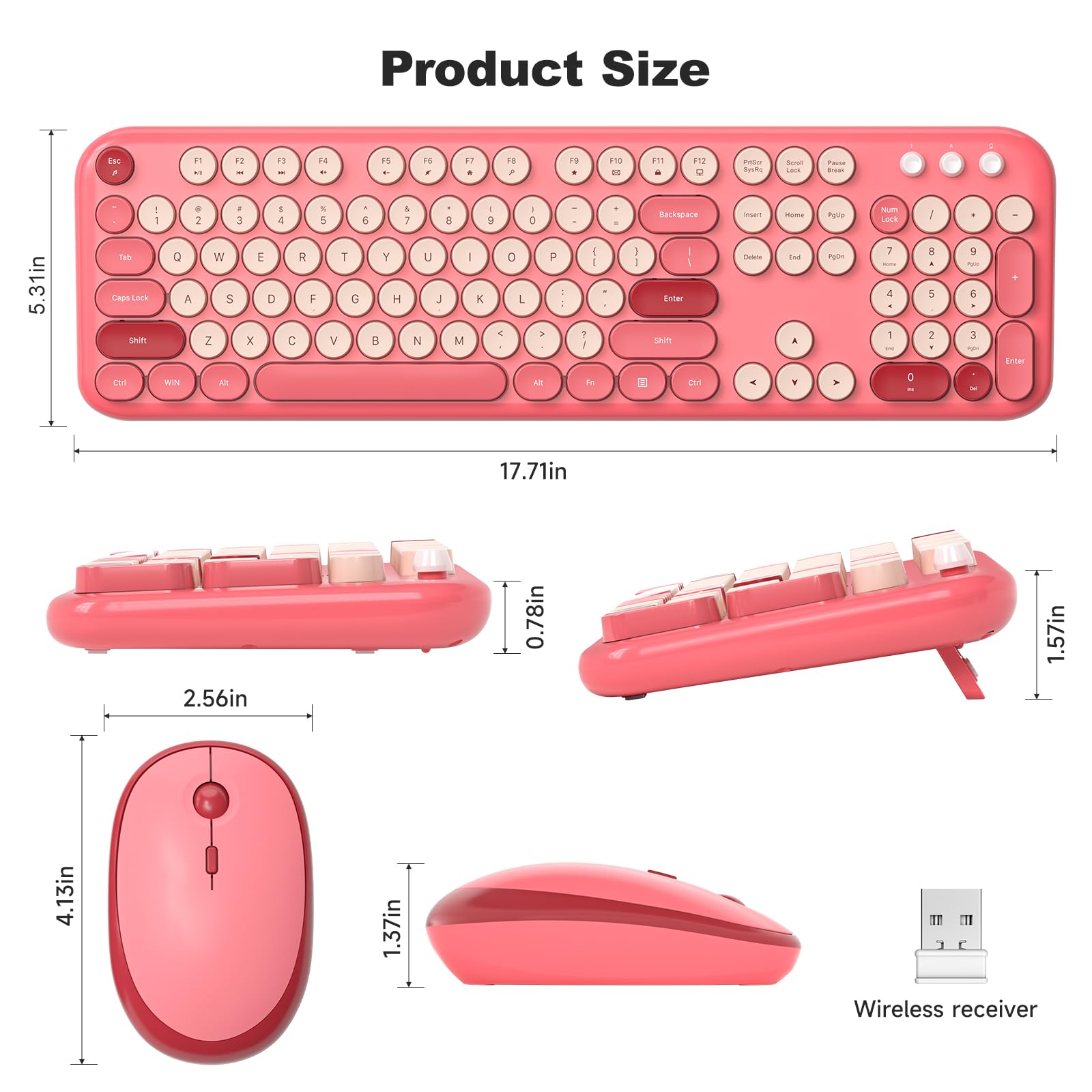 MOFII Retro Wireless Keyboard & Mouse Combo for PC/Laptop - Hot Pink