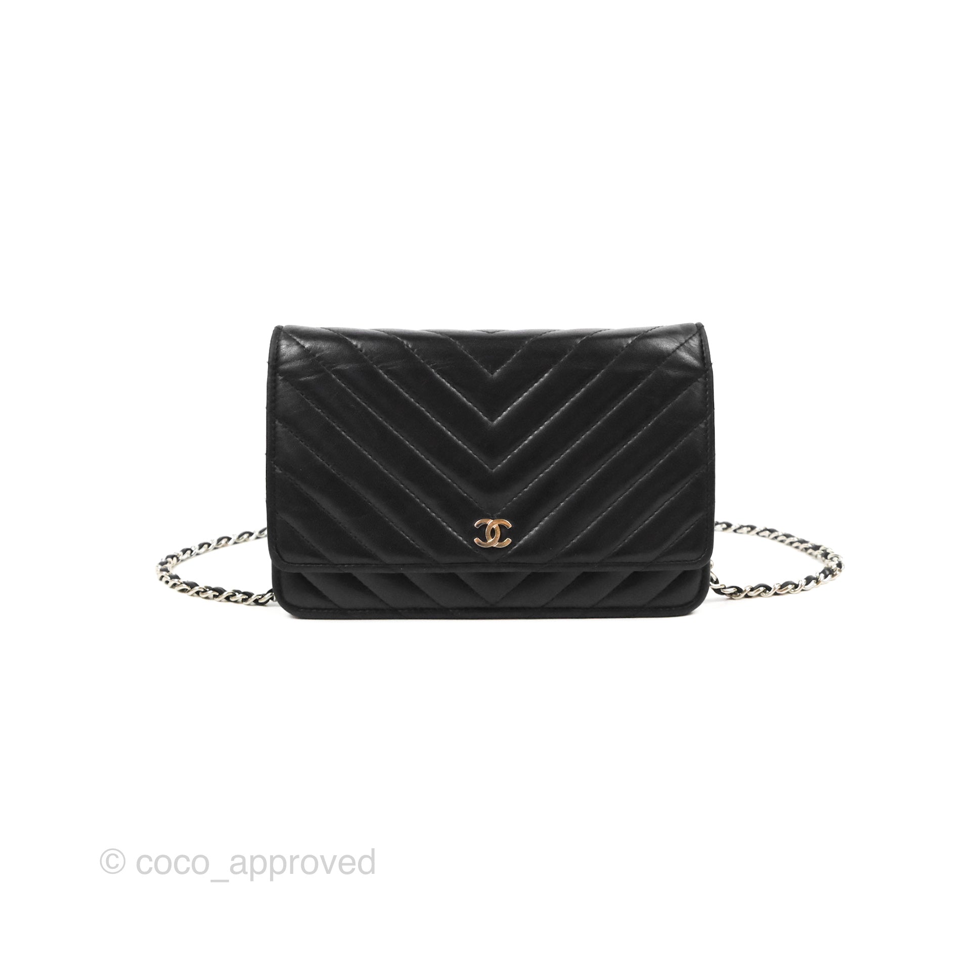 Chanel Classic Chevron Wallet on Chain WOC - Black Lambskin Leather with Silver Hardware | Crossbody Bag for Women, Perfect for Evening Events & Daily Use