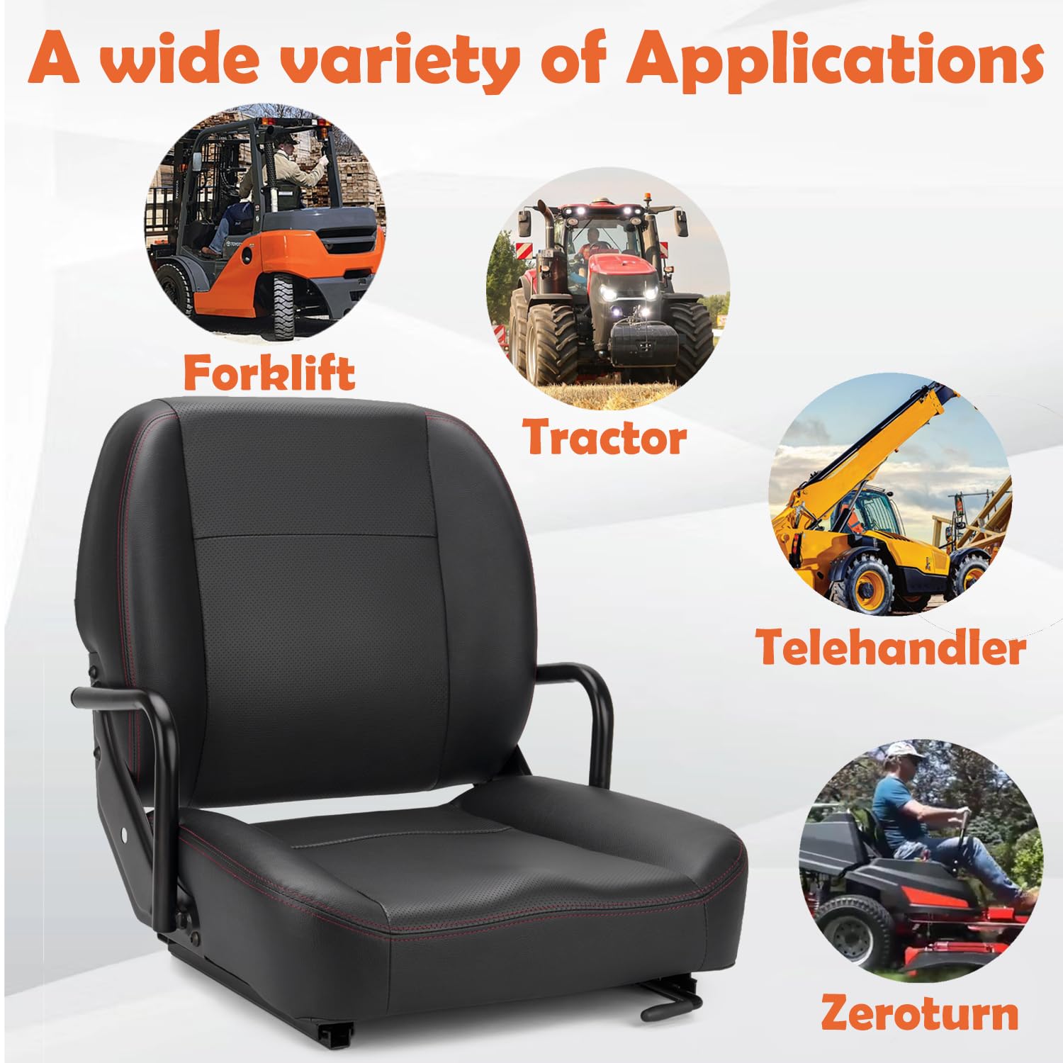 Heavy Duty Universal Forklift Seat with Hip Restraint & Micro Switch - Compatible with Tractors, Mowers, Skid Loaders, Telehandlers, Backhoes, Excavators & Dozers - Ergonomic Design for Enhanced Comfort & Safety During Long Work Shifts